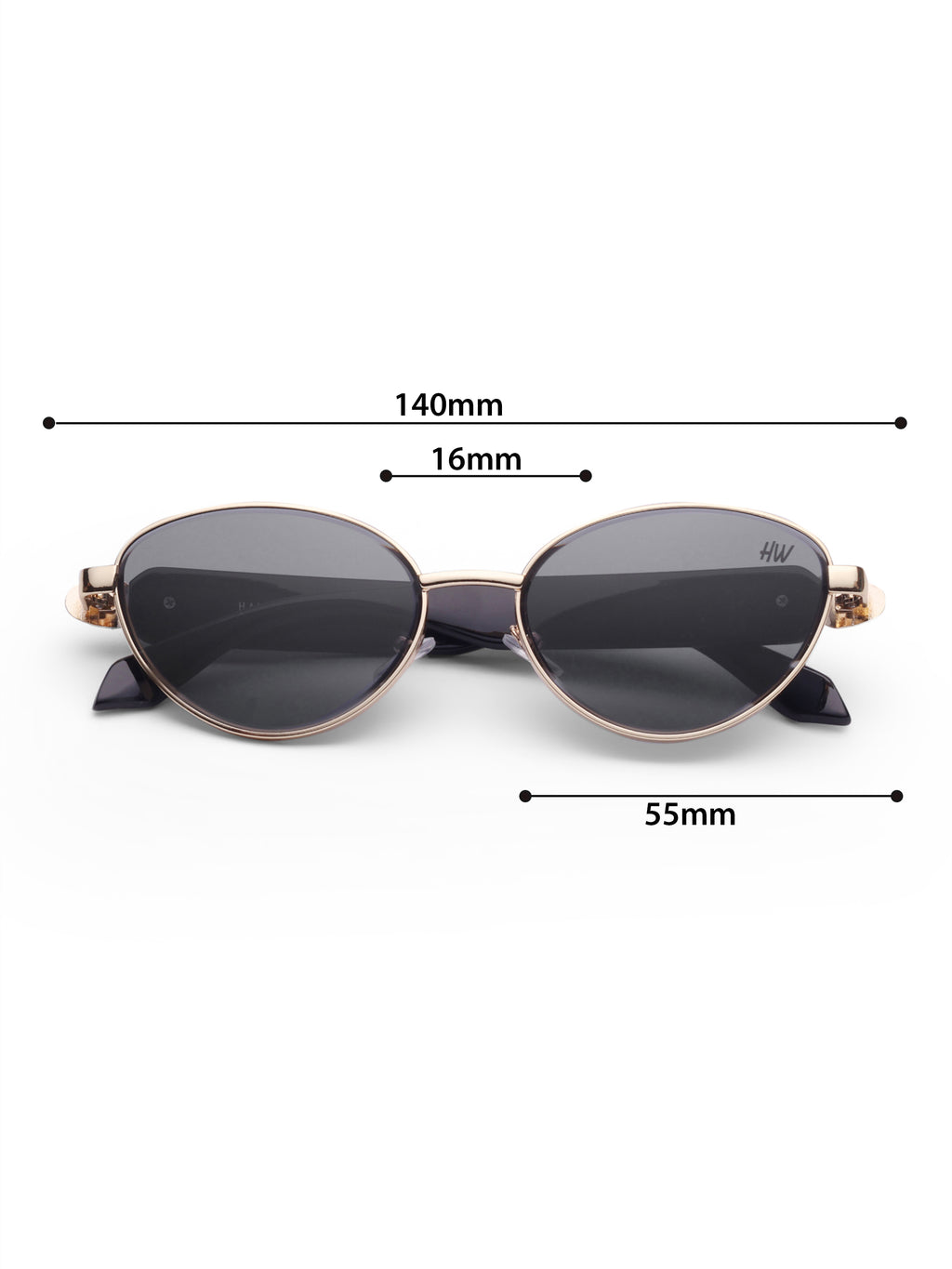 Women's Gold Black Metal Sunglasses