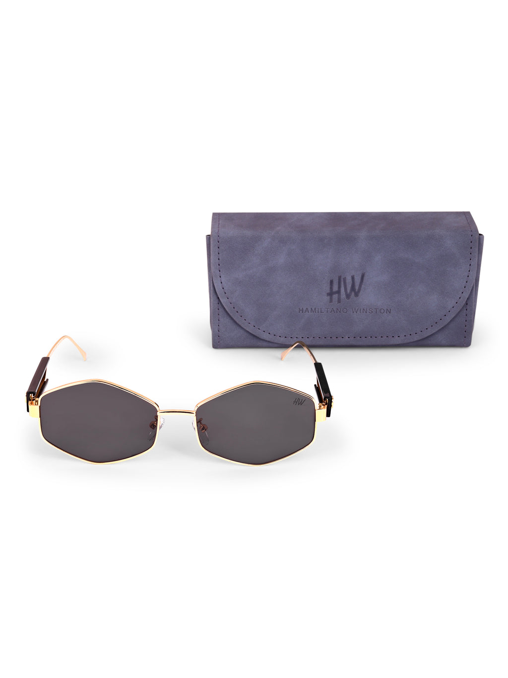 Women's Hexagon Golden Black UV Protected Sunglasses