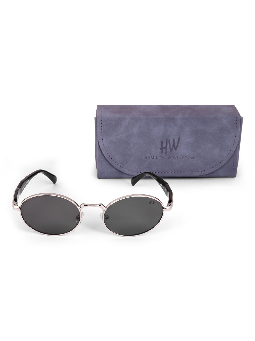 Women's Oval Silver Black UV Protected Sunglasses