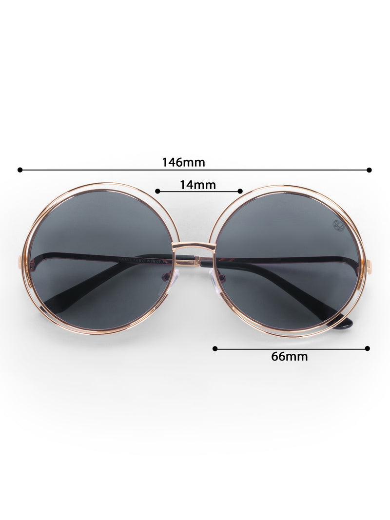 Women's UV Protected Black Golden Oversized Round Sunglasses