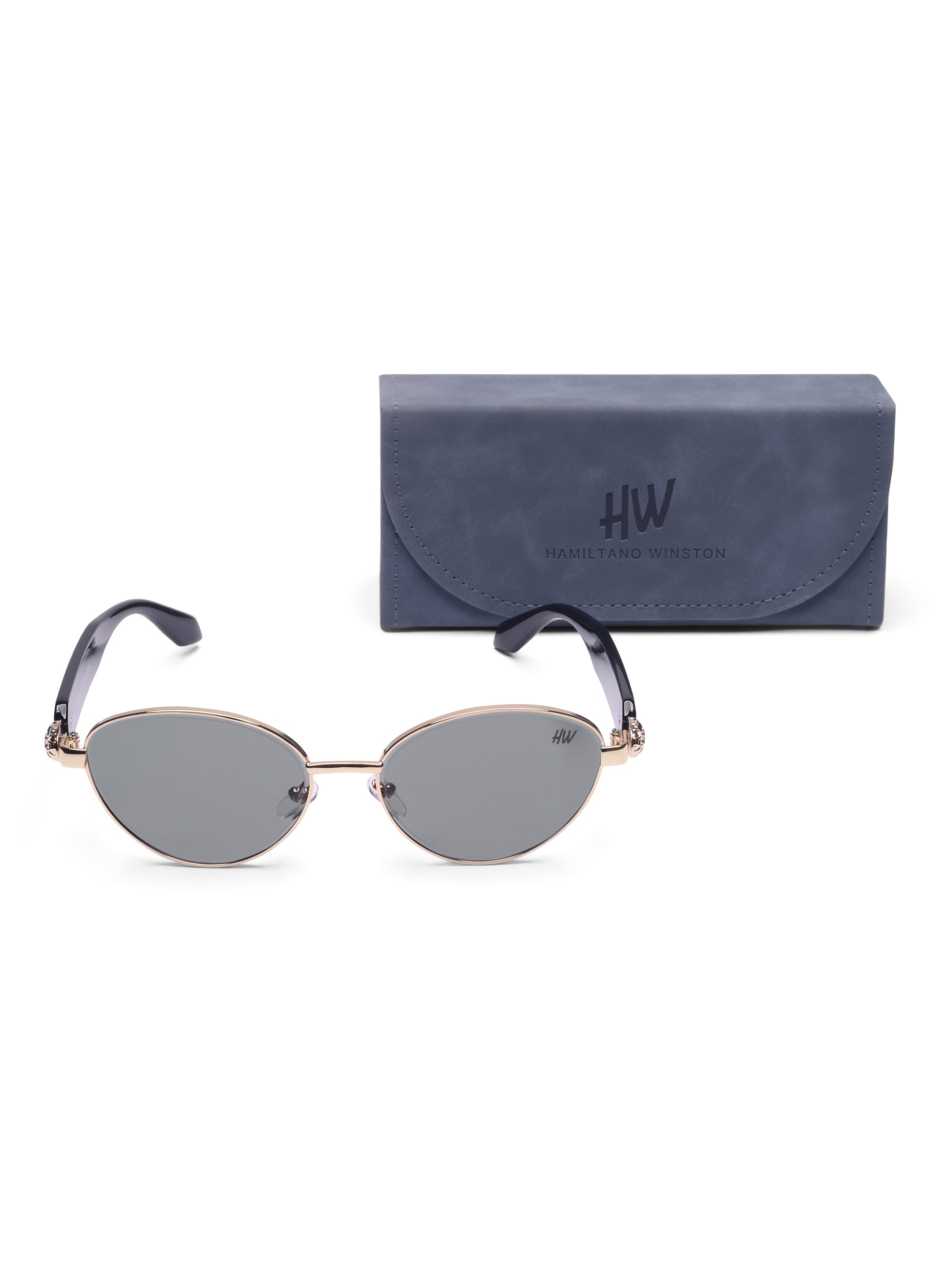 Women's Gold Black Metal Sunglasses