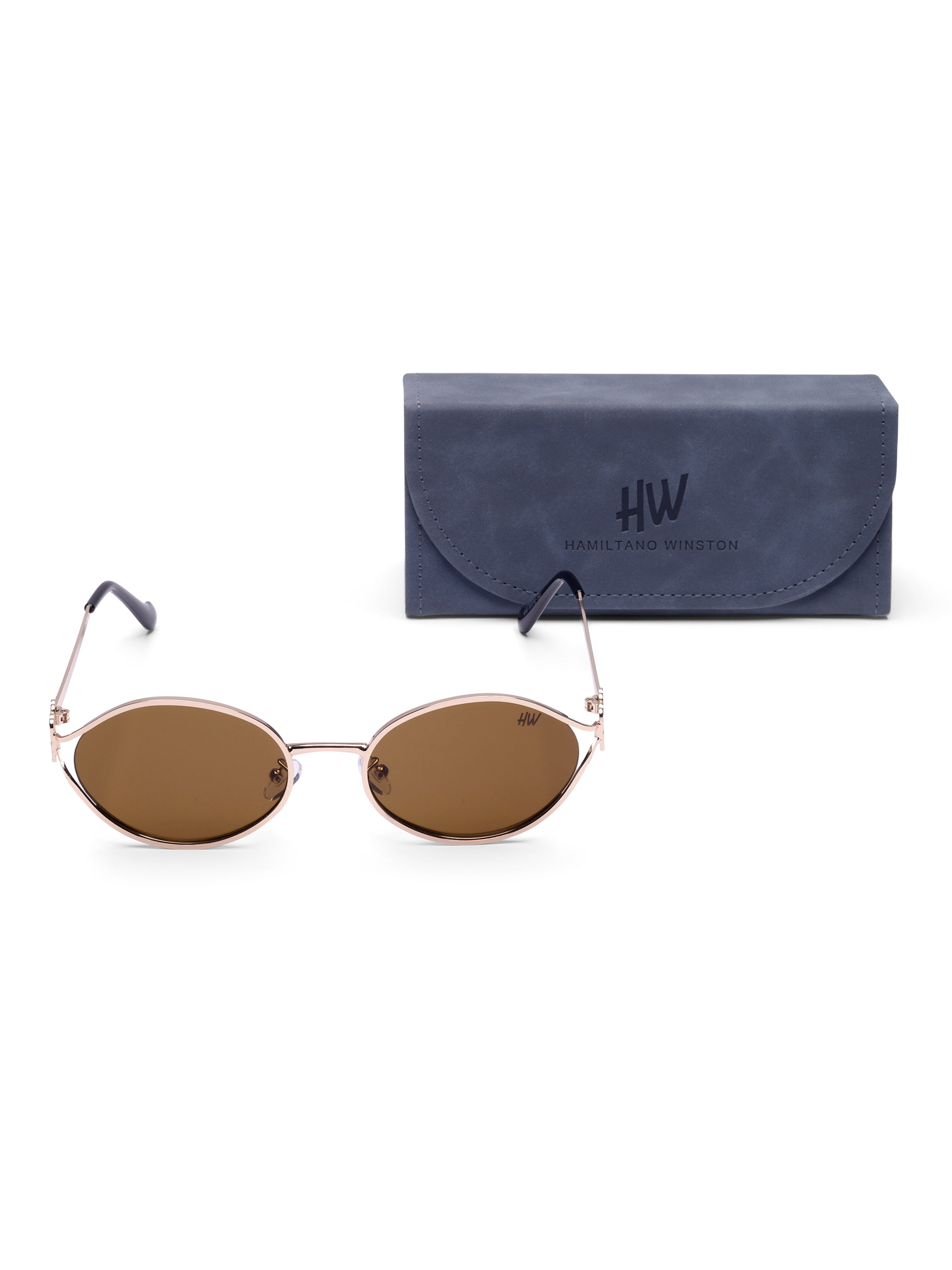 Women's Gold Brown Oval Sunglasses