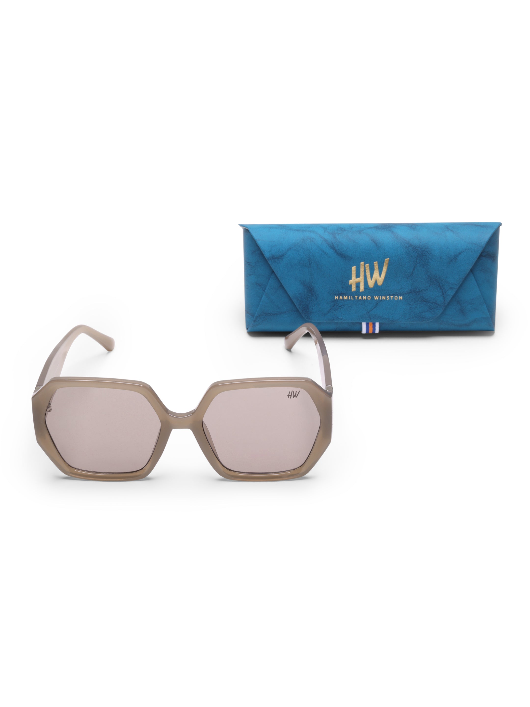 Kaira Oversized Hexagon Peach UV Protected Womens Sunglasses