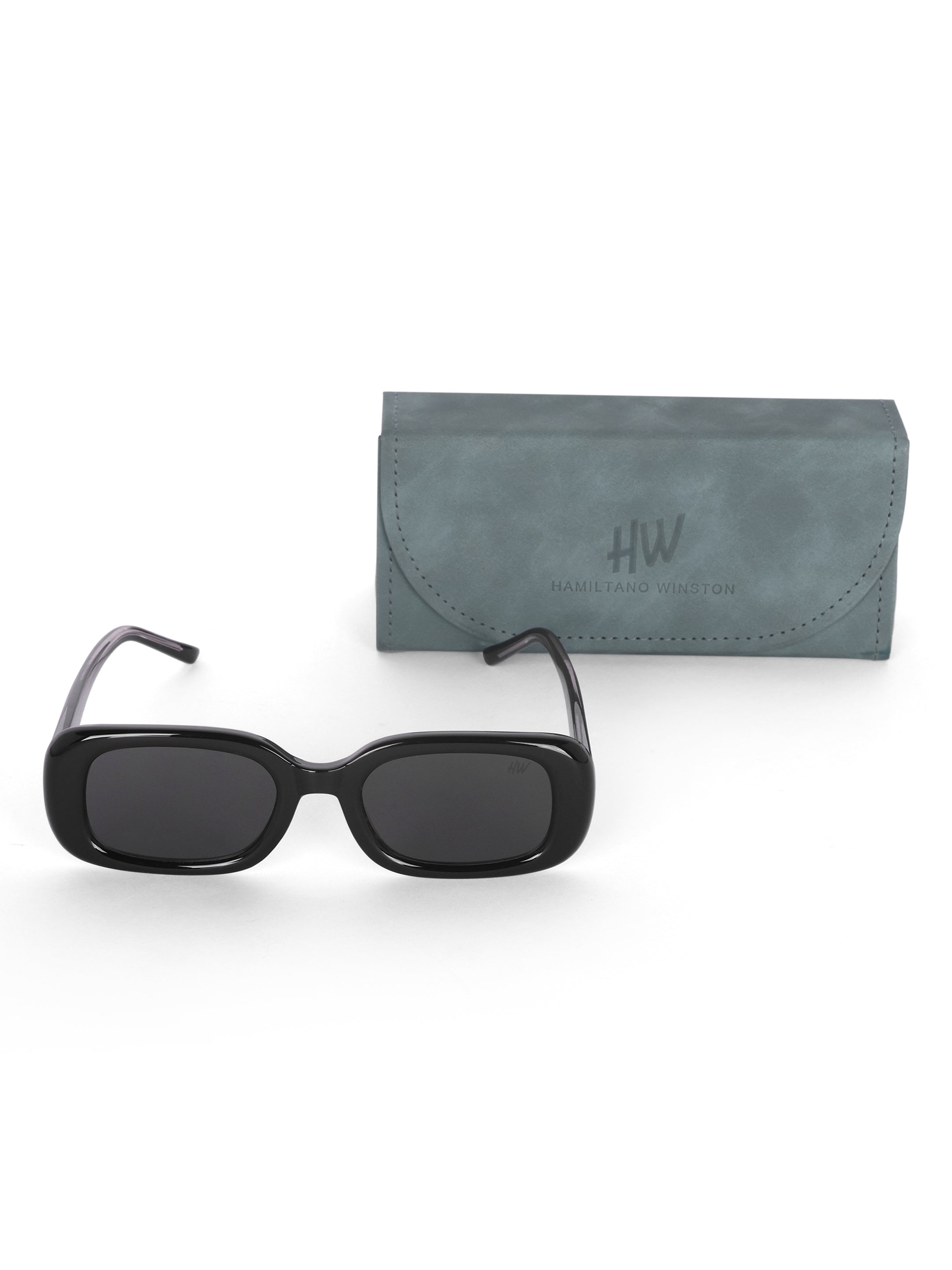 Women's Black Rectangular Premium Sunglasses