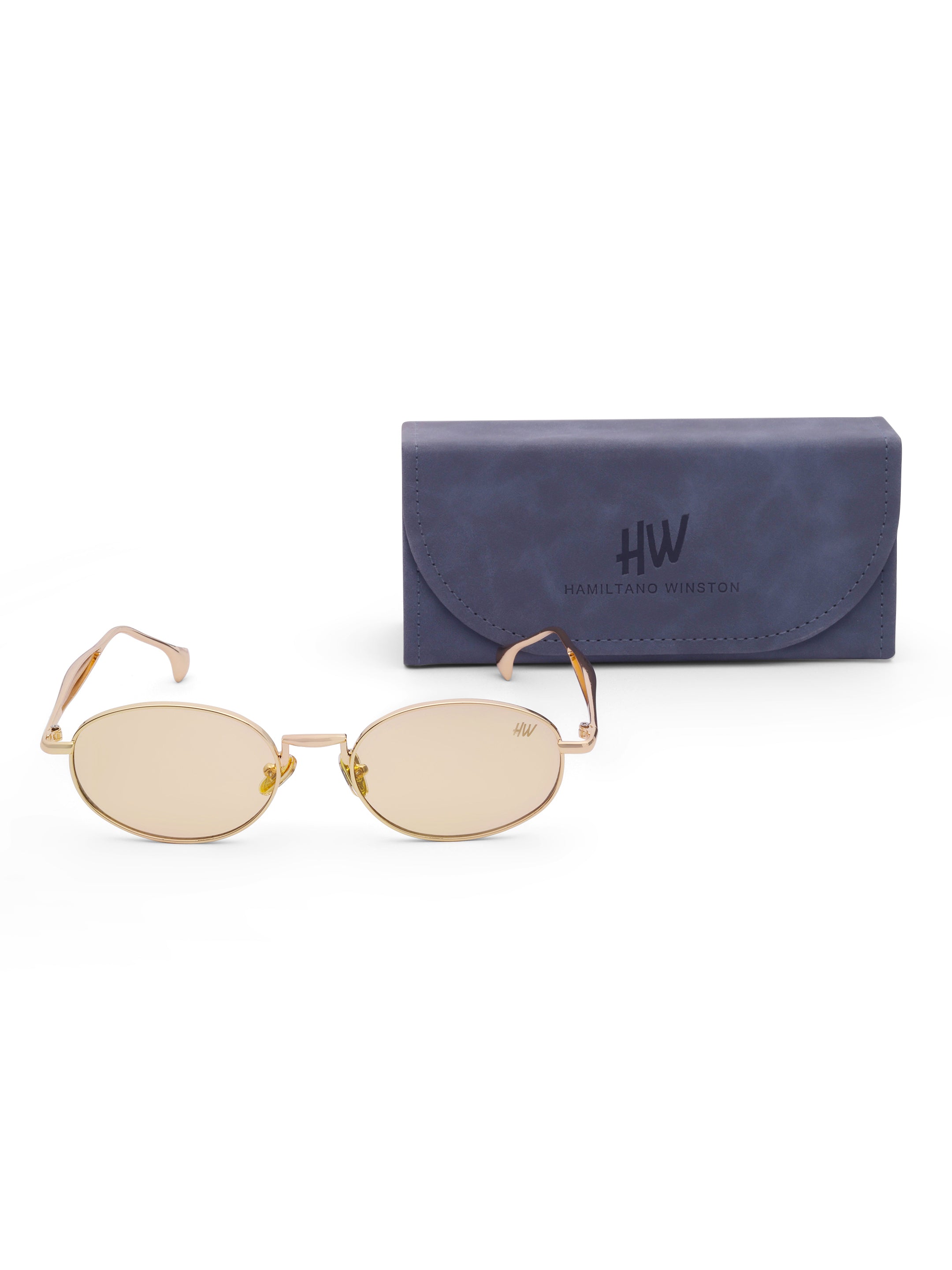 Women's Gold Yellow Oval Sunglasses