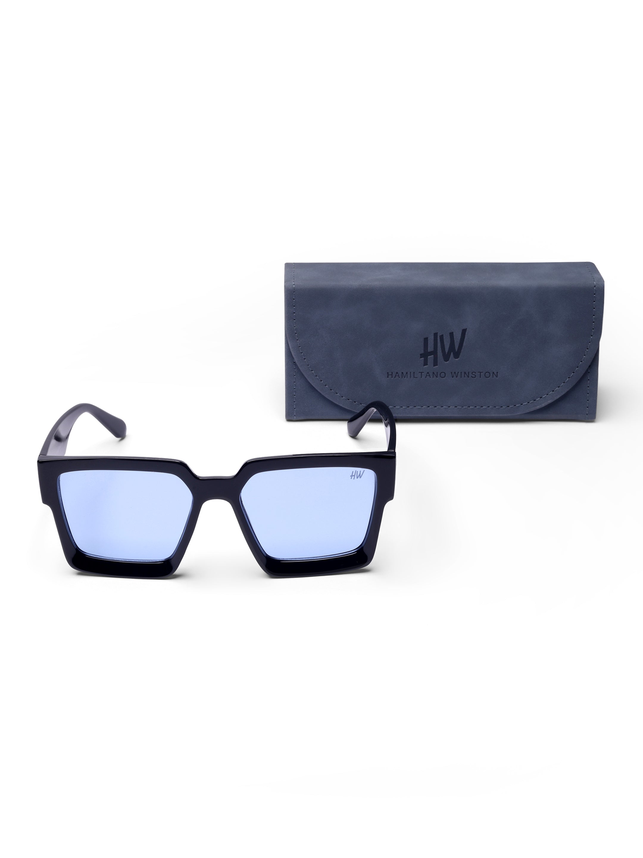 Men's UV Protected Black Blue Wayfarer Rectangular Sunglasses