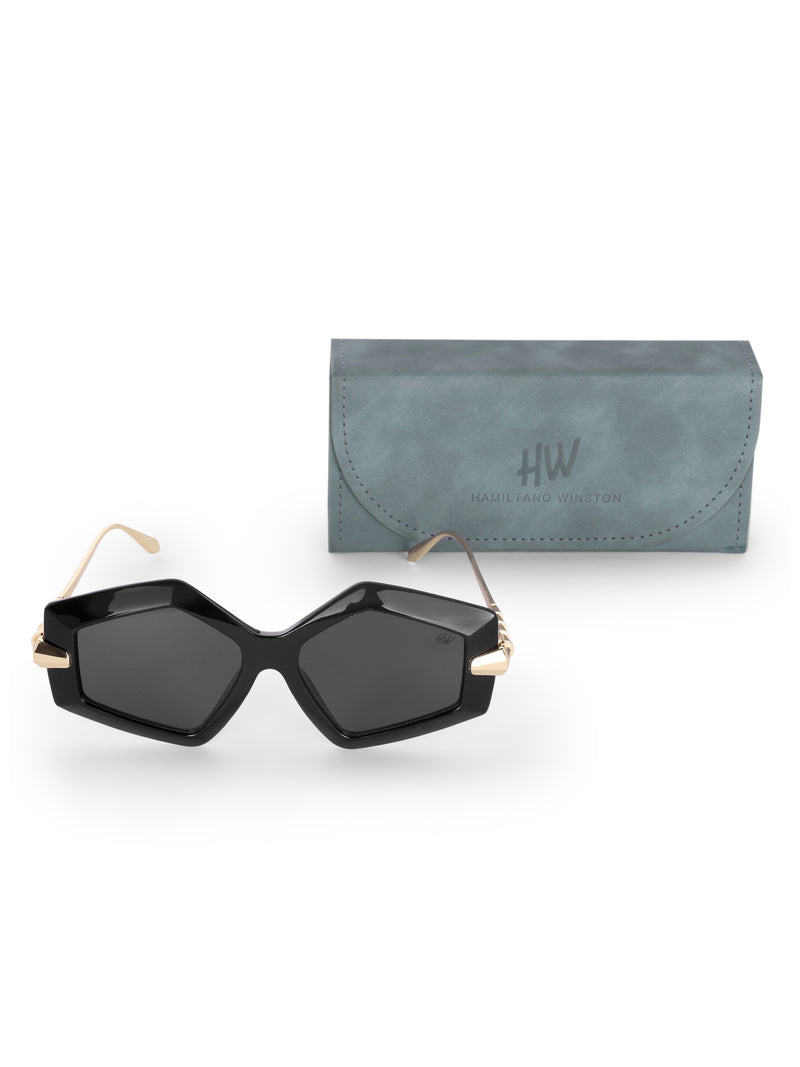 Women's Black Golden UV Protected Oversized Sunglasses