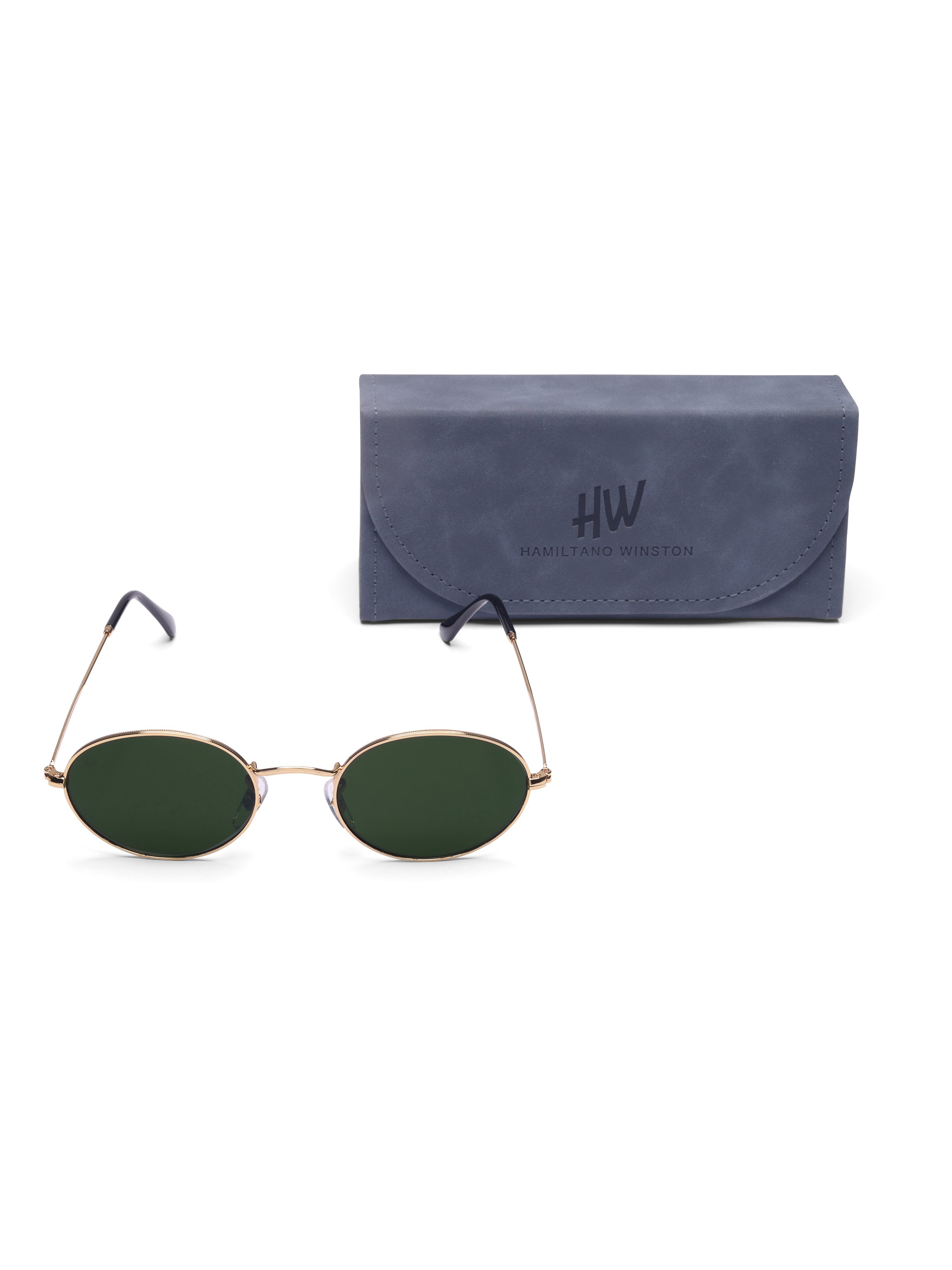 Women's Gold Green Oval Sunglasses