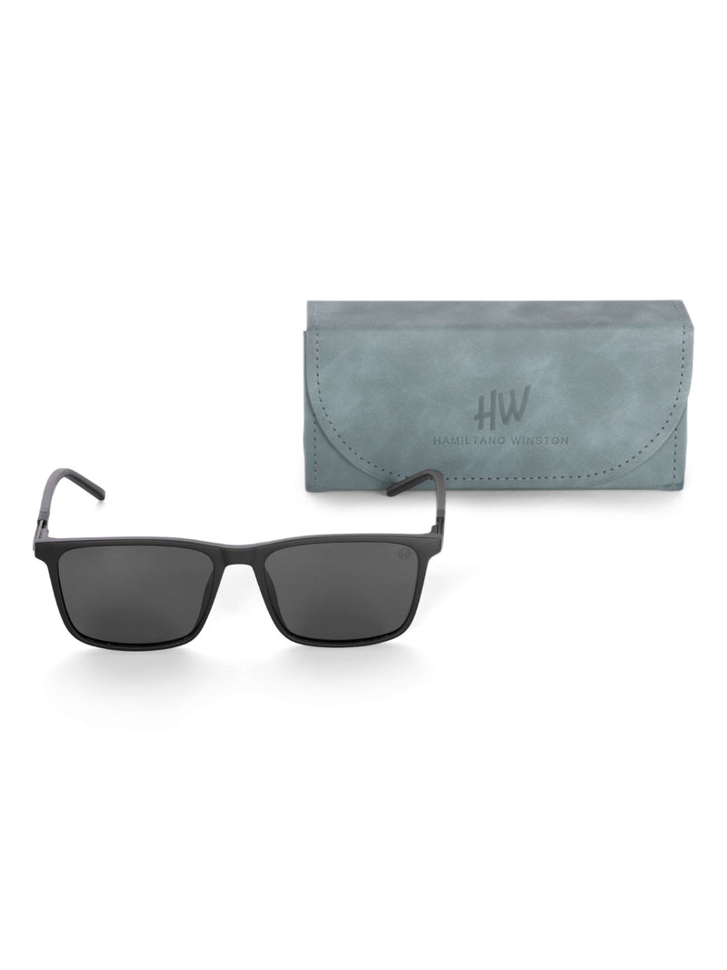 Men's Black Polarized Wayfarer Rectangular Sunglasses