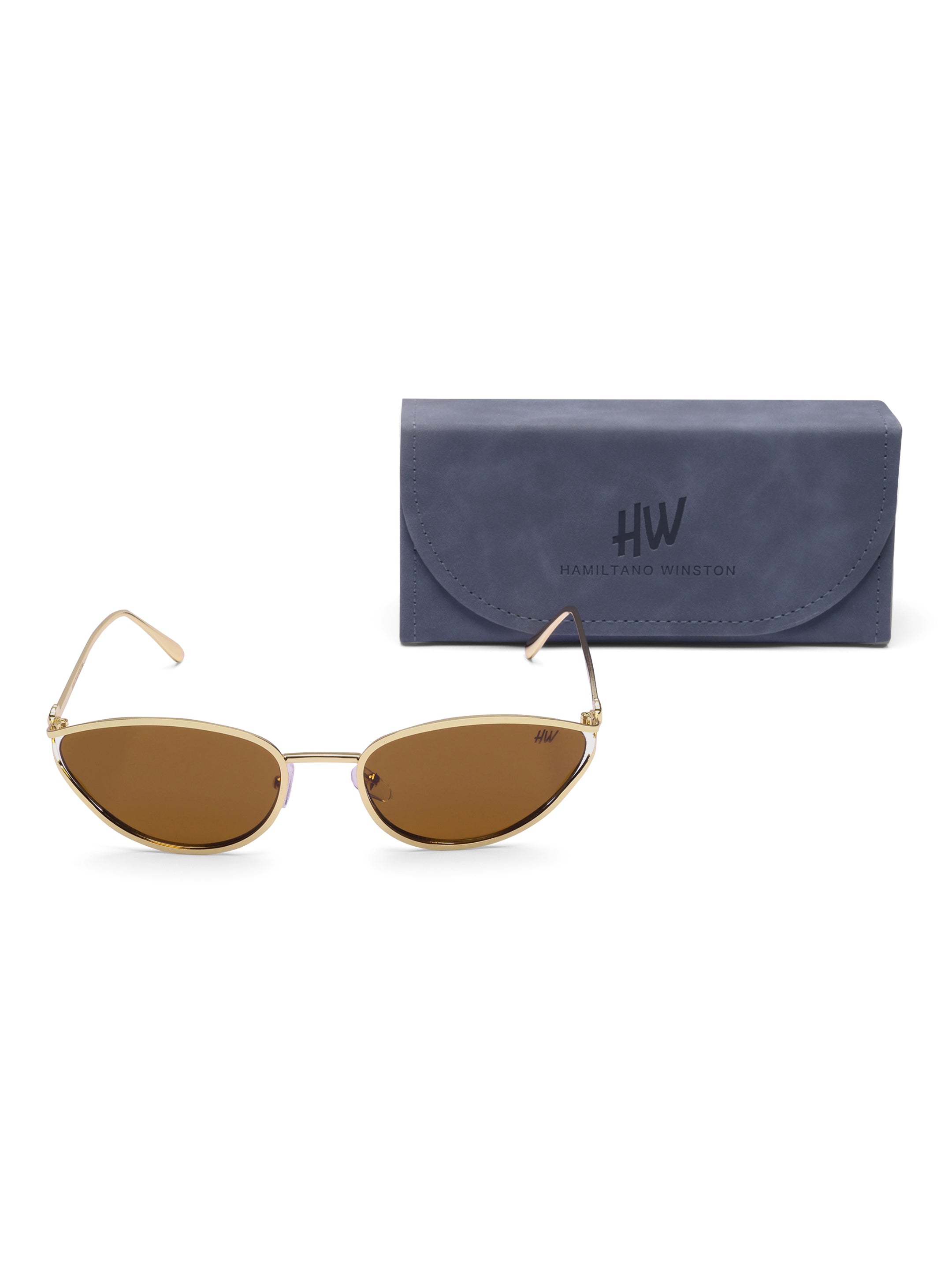 Women's Gold Brown Metal Sunglasses