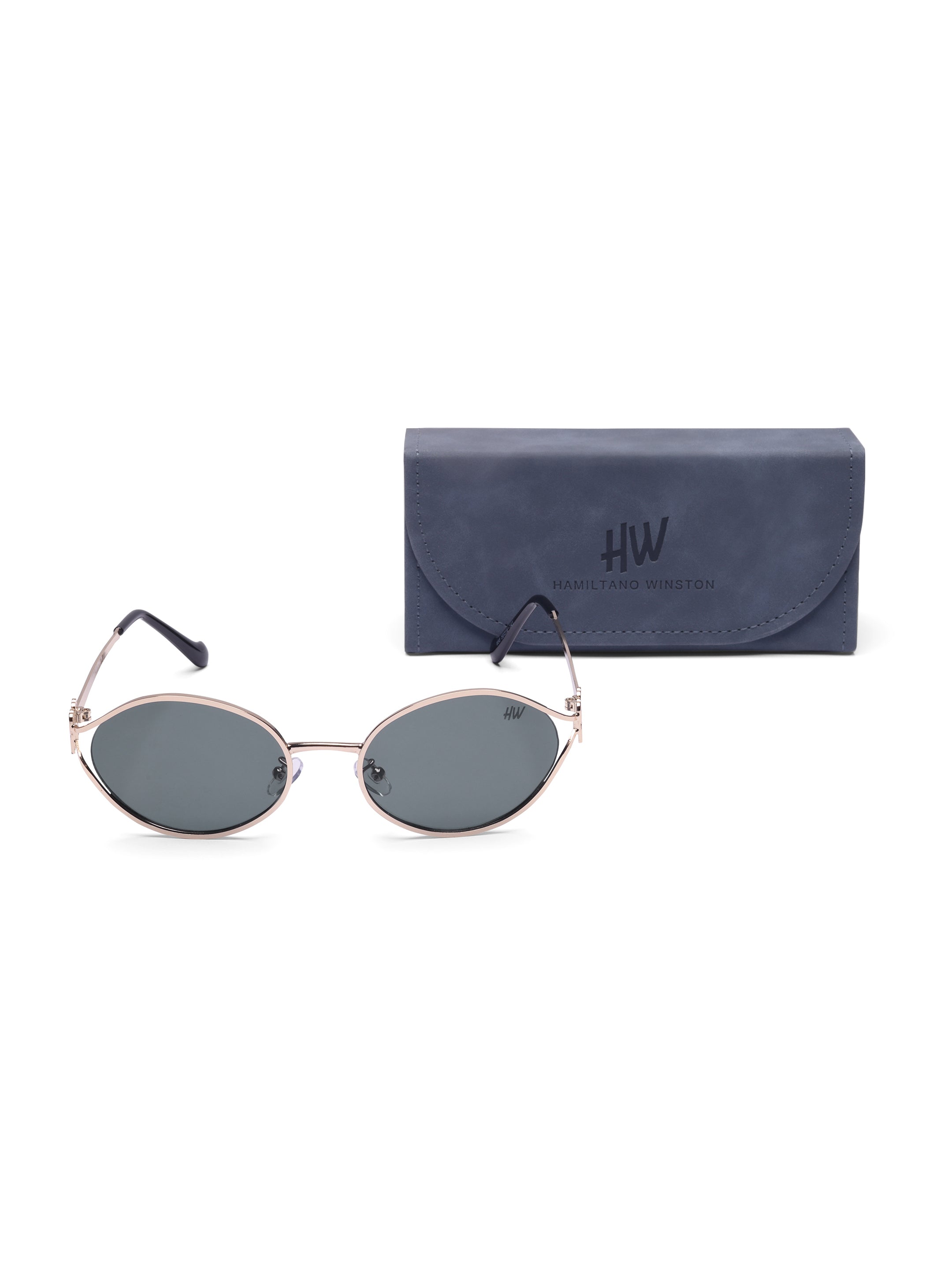 Women's Gold Black Oval Sunglasses