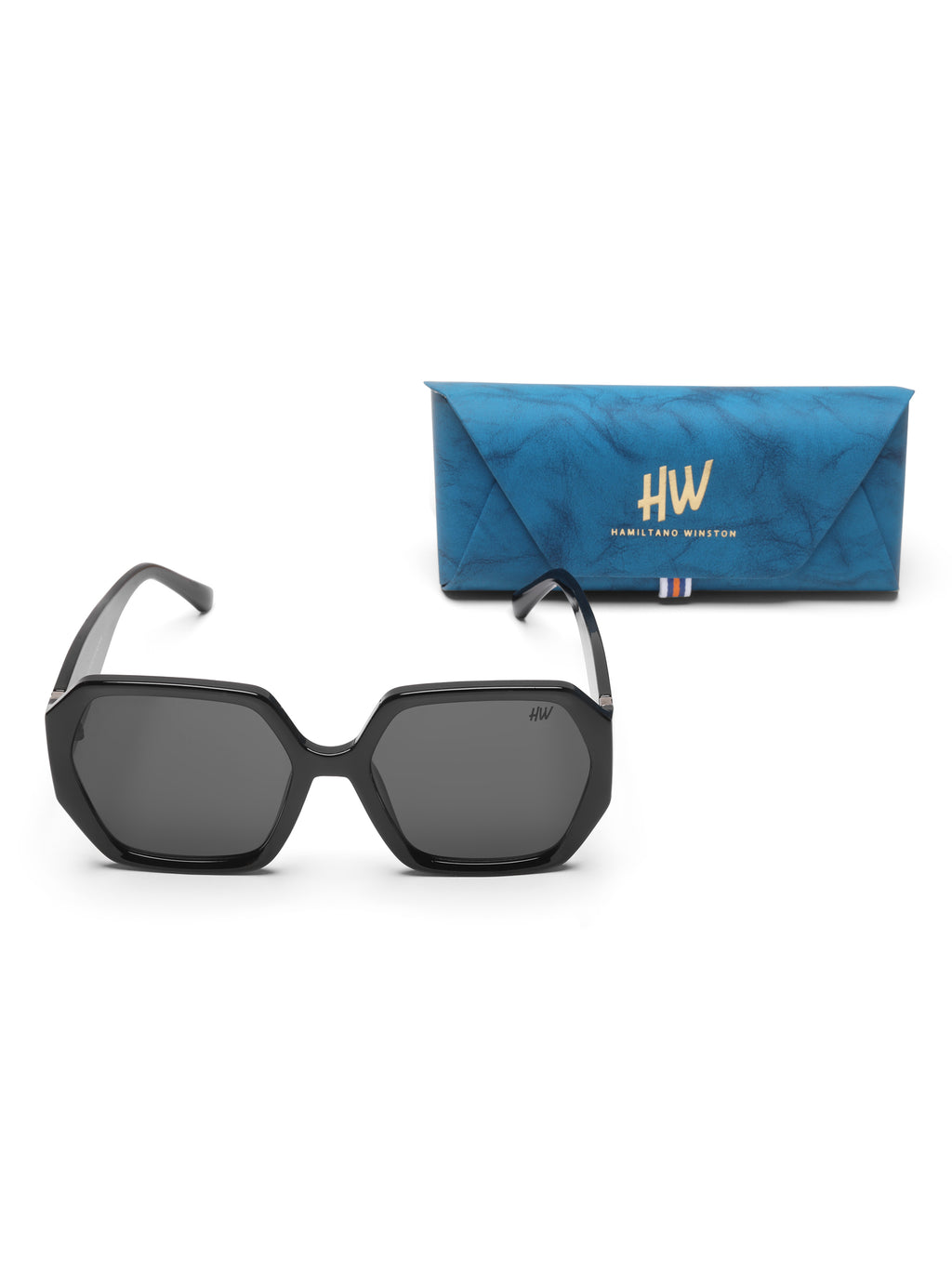 Zarela Acetate Oversized Black Hexagon UV Protected Womens Sunglasses