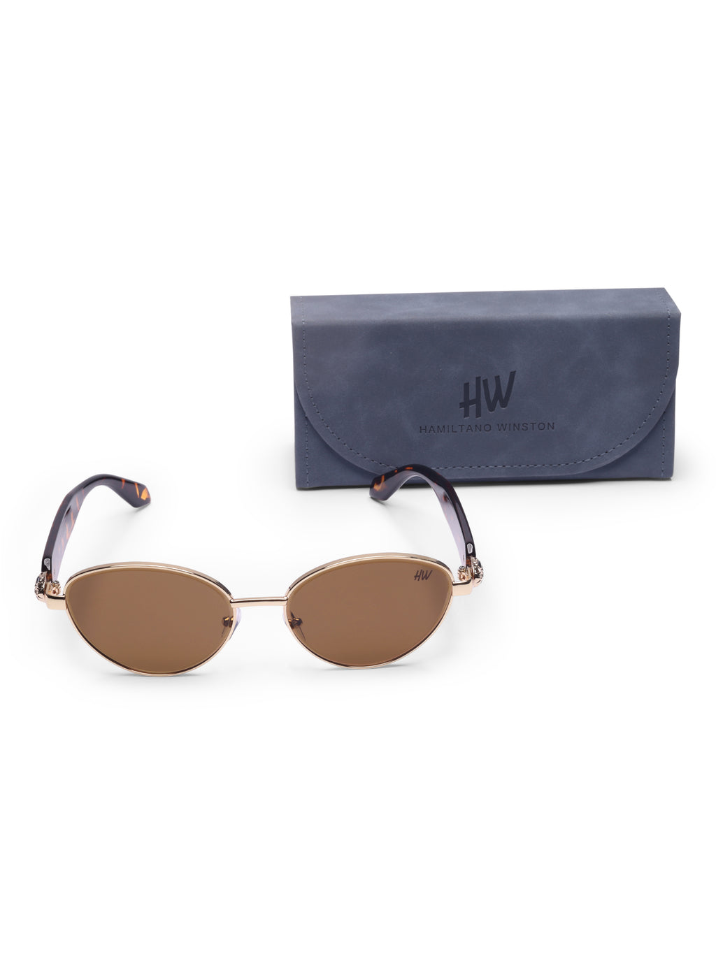 Women's Gold Brown Oval Metal Sunglasses