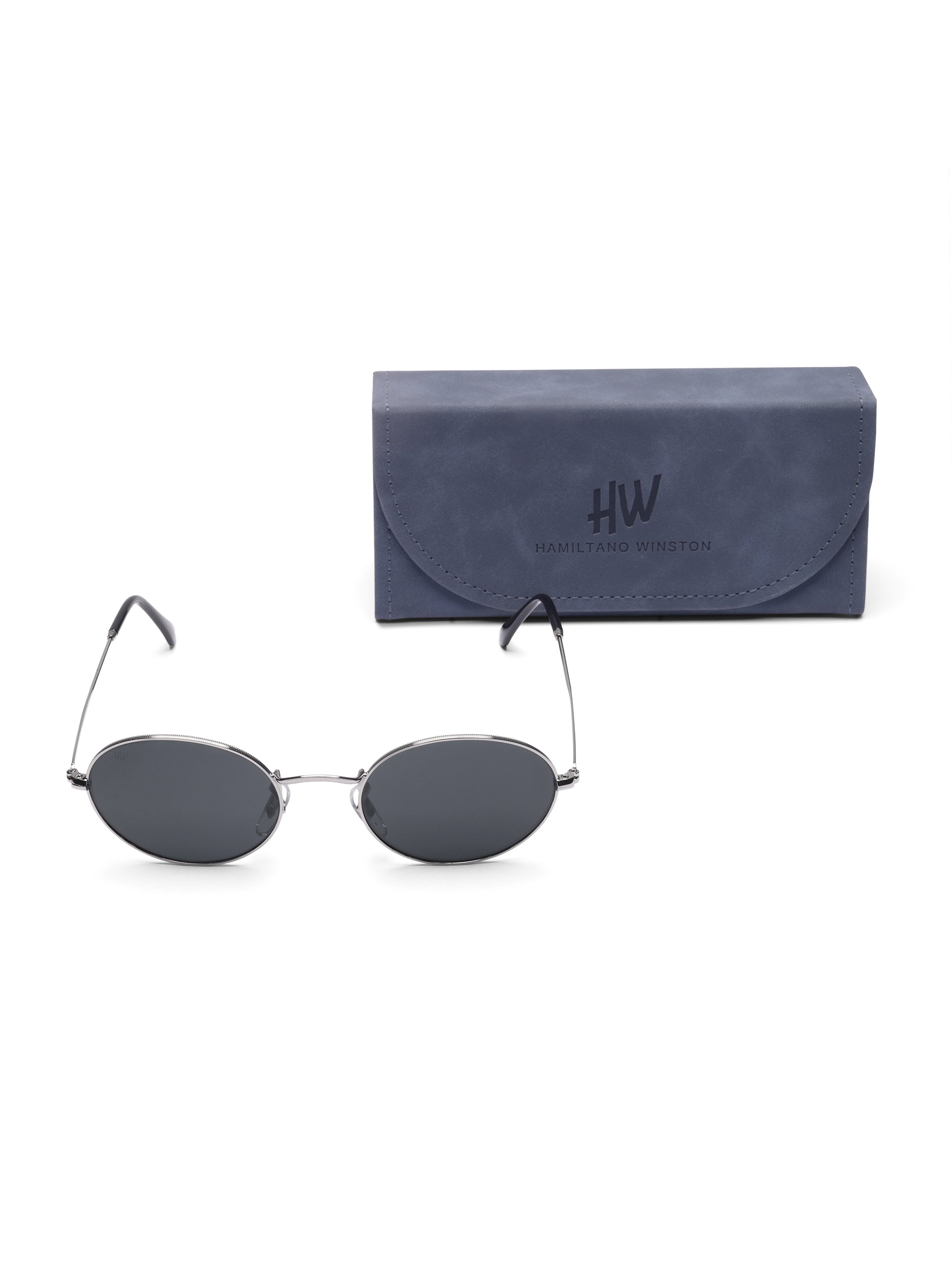 Women's Silver Black Oval Sunglasses