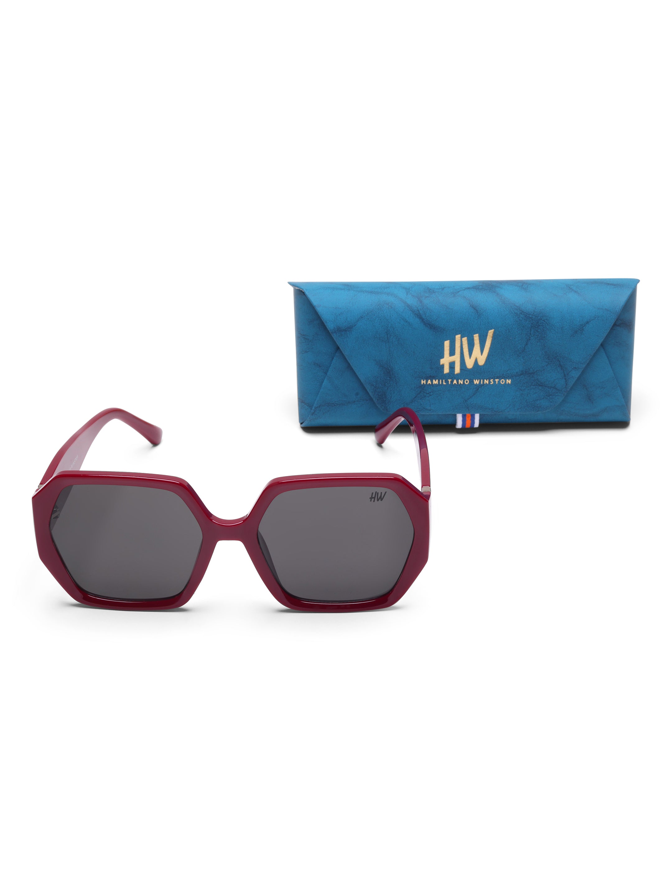 Liora Oversized Red Hexagon UV Protected Womens Sunglasses