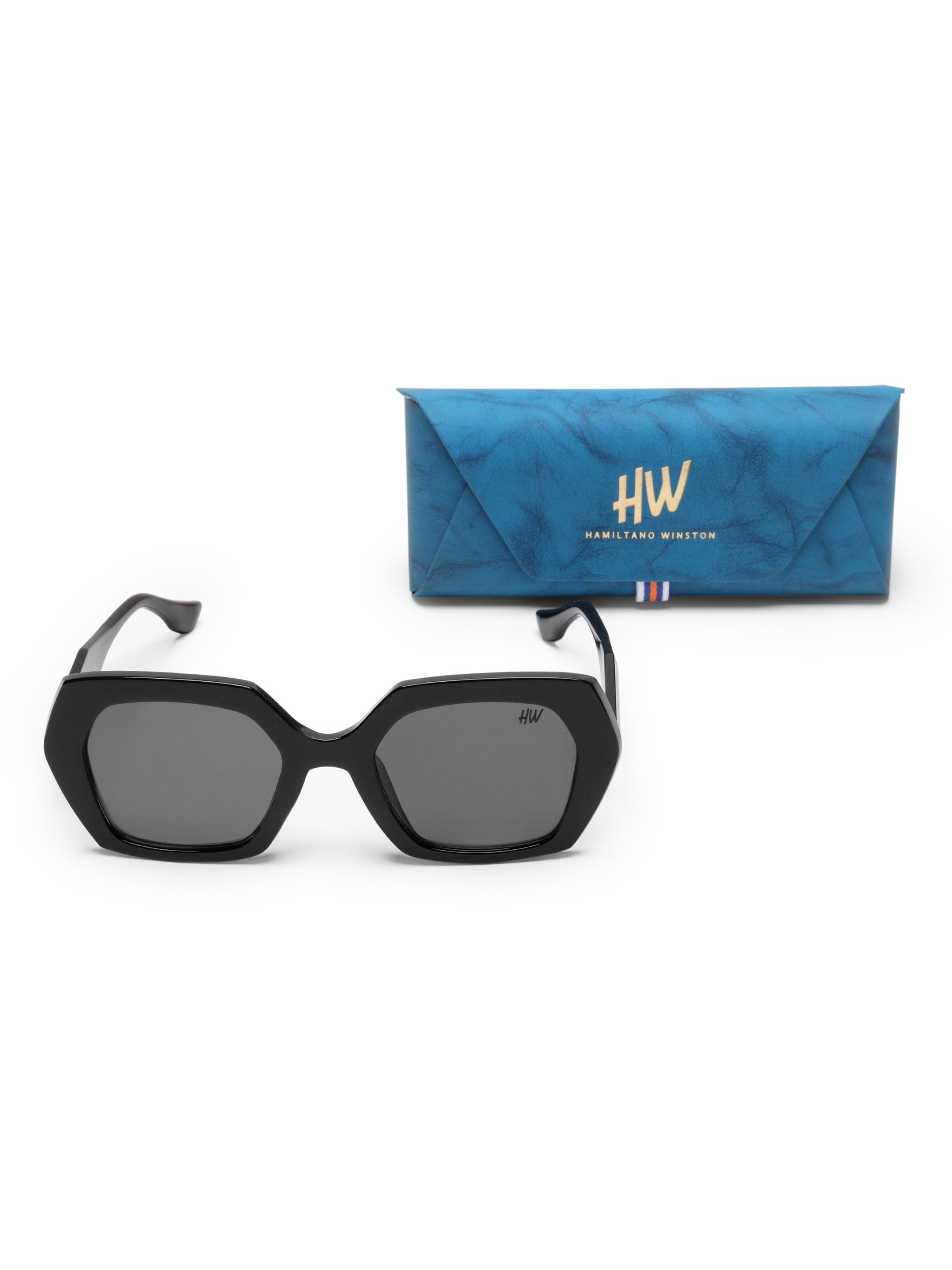 Noelle Black Hexagon Oversized UV Protected Womens Sunglasses