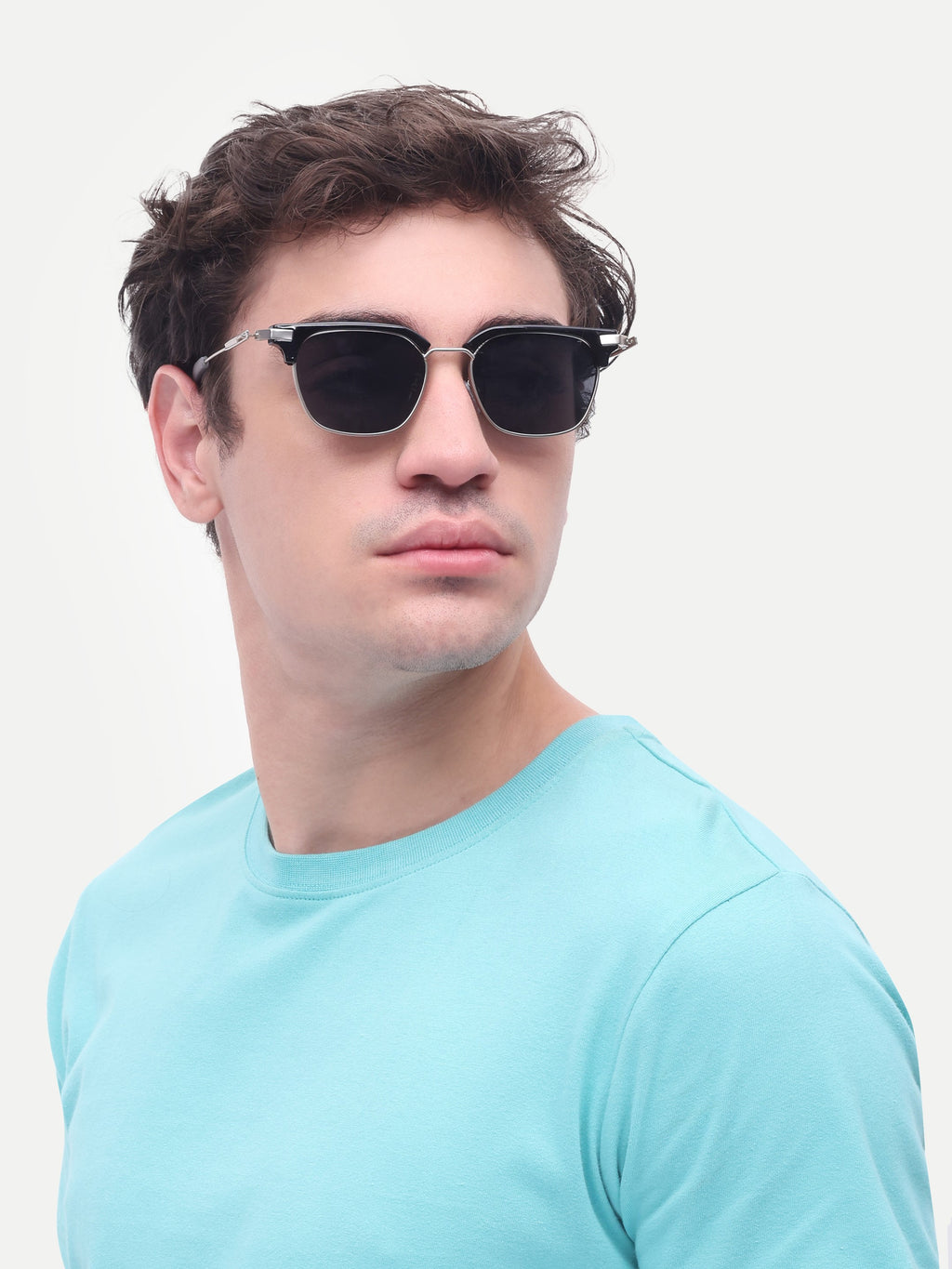 Men's Silver Black Clubmaster UV Protected Sunglasses