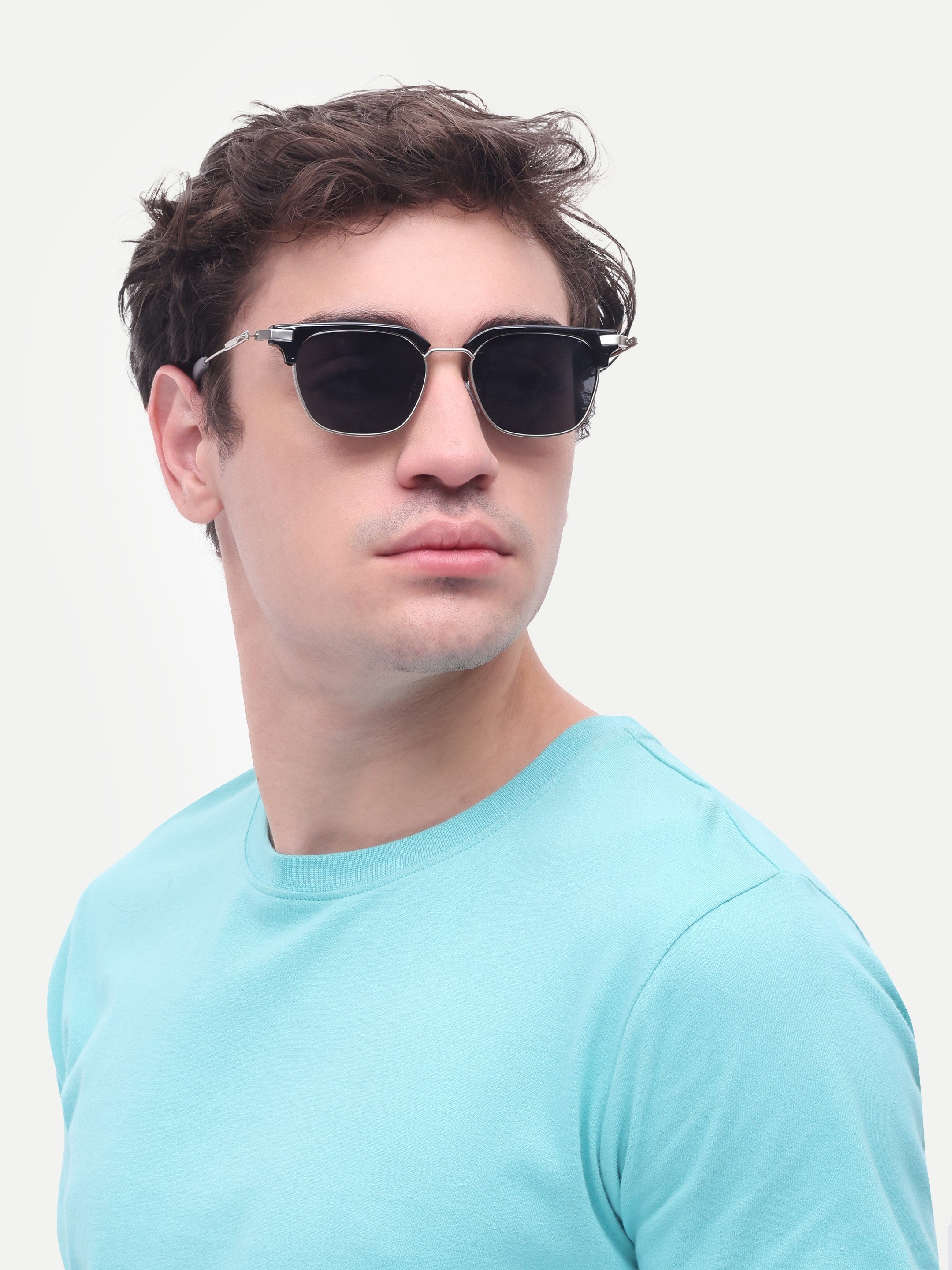 Men's Silver Black Clubmaster UV Protected Sunglasses