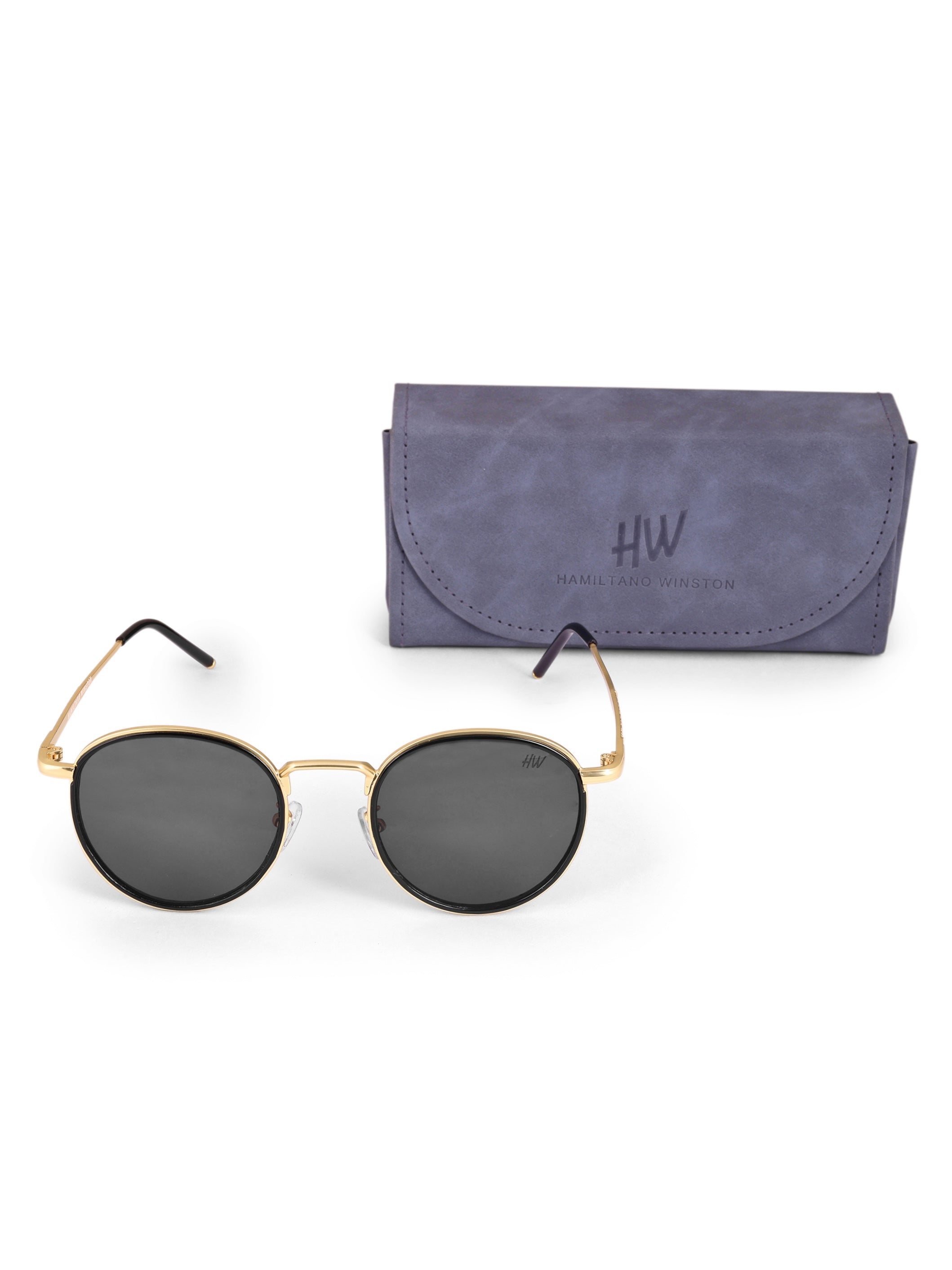 Men's Golden Black Round UV Protected Sunglasses
