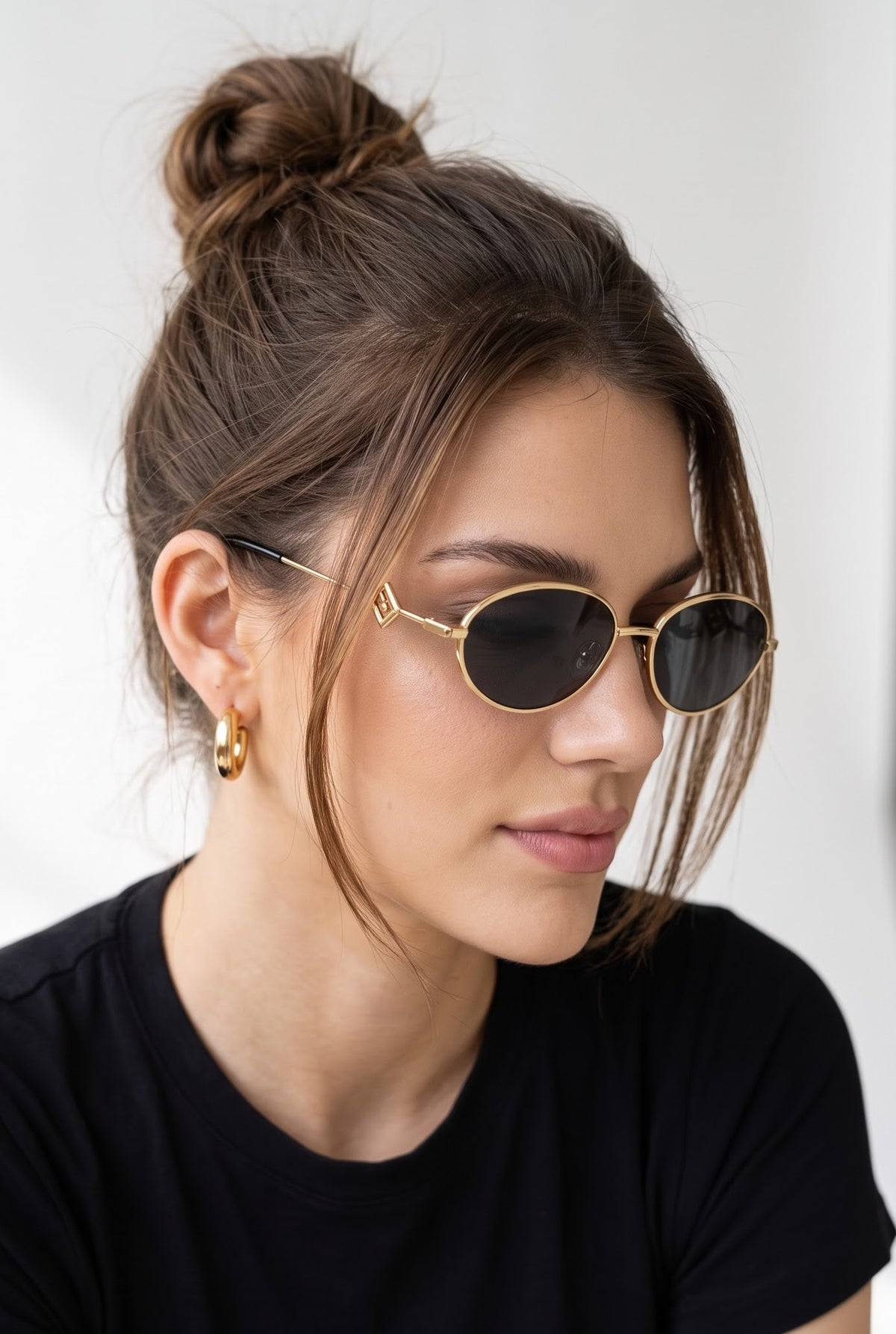 Luxy Gold Black Oval Women Sunglasses