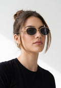 Luxy Gold Black Oval Women Sunglasses