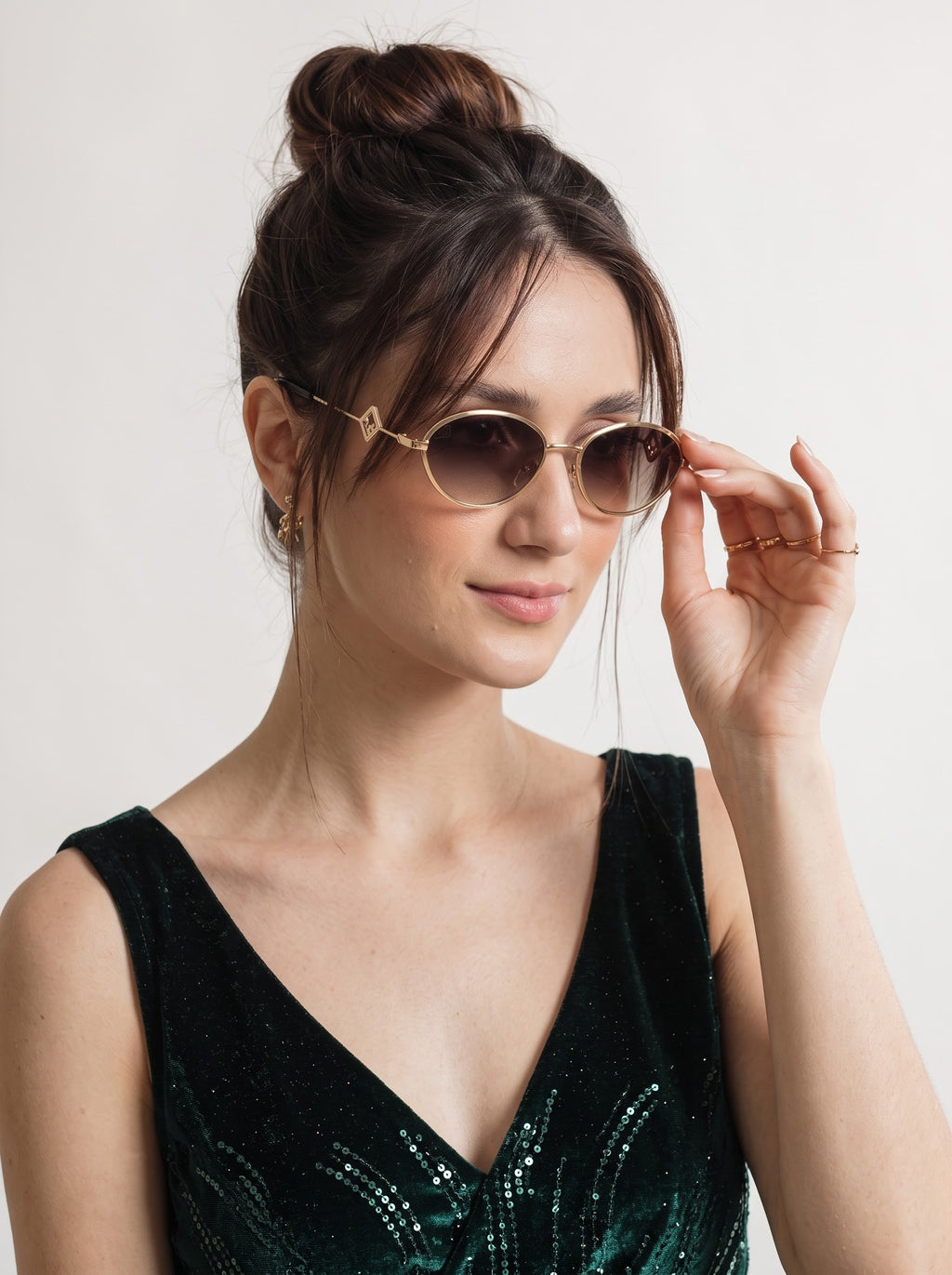 Luxy Gold Shade Brown Metallic Oval Women Sunglasses