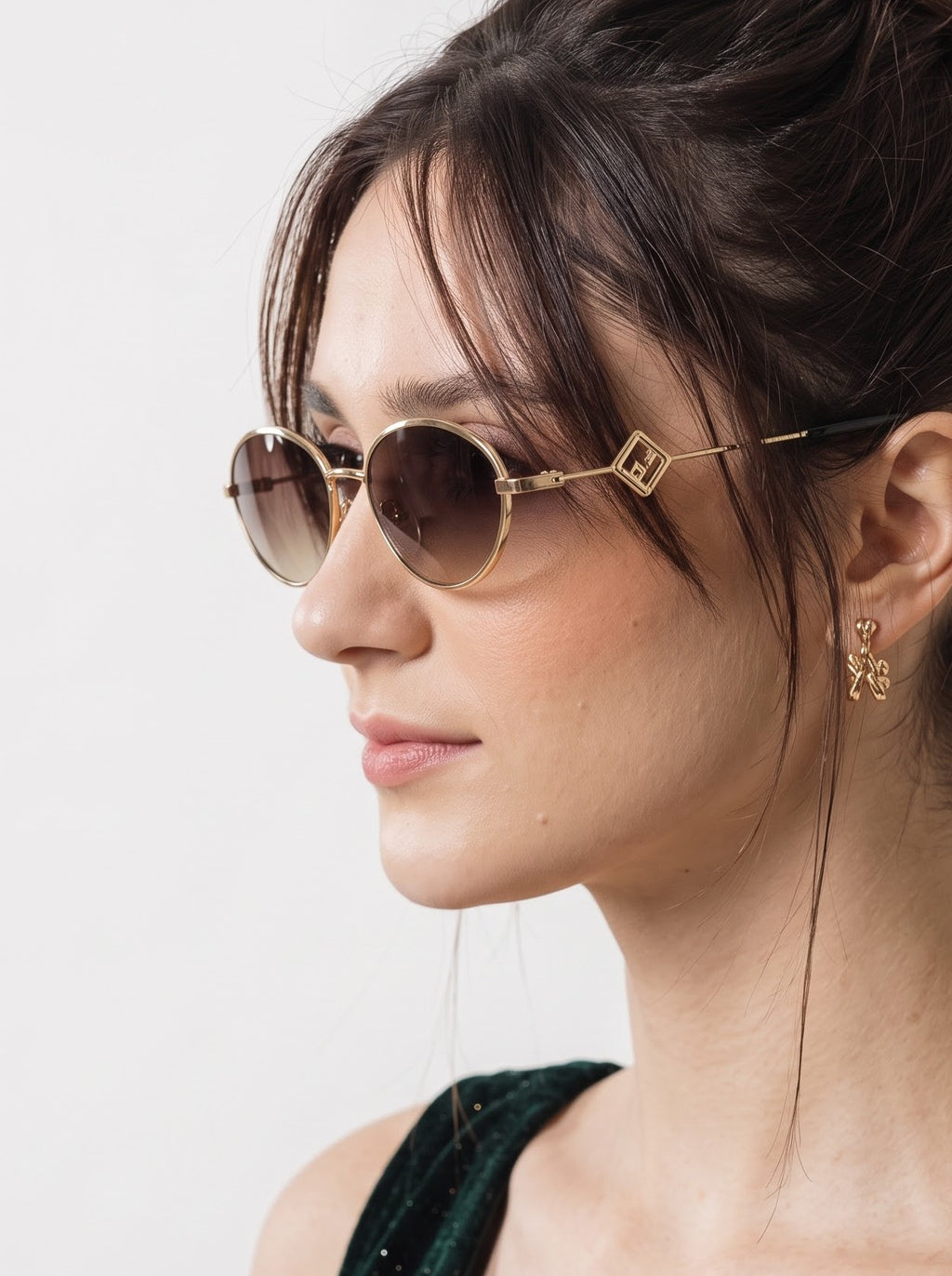 Luxy Gold Shade Brown Metallic Oval Women Sunglasses