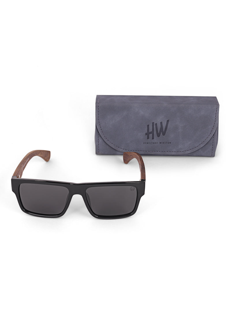 Black wood style wayfarer mens sunglasses