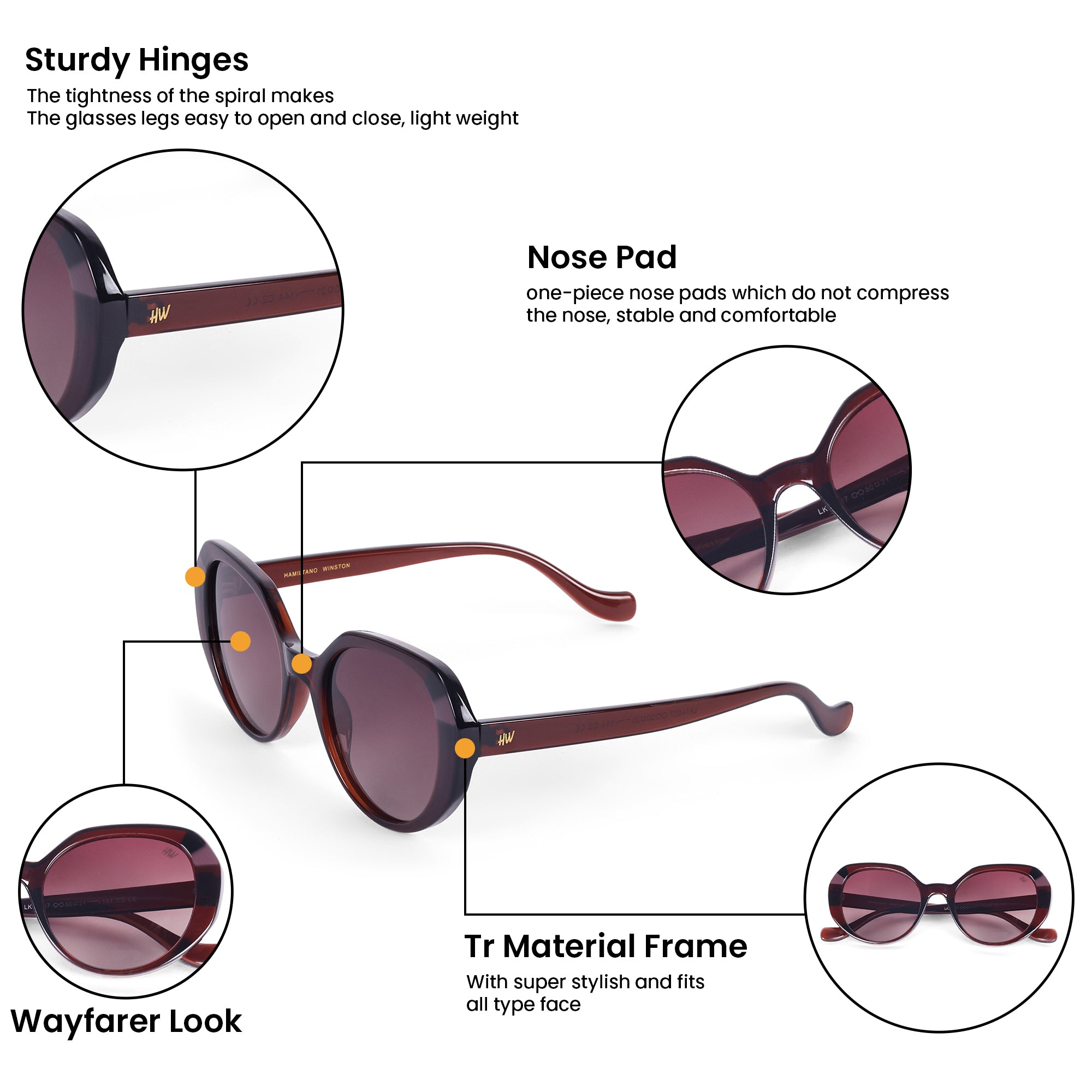 Women UV Protected Cat Eye Sunglasses Brown