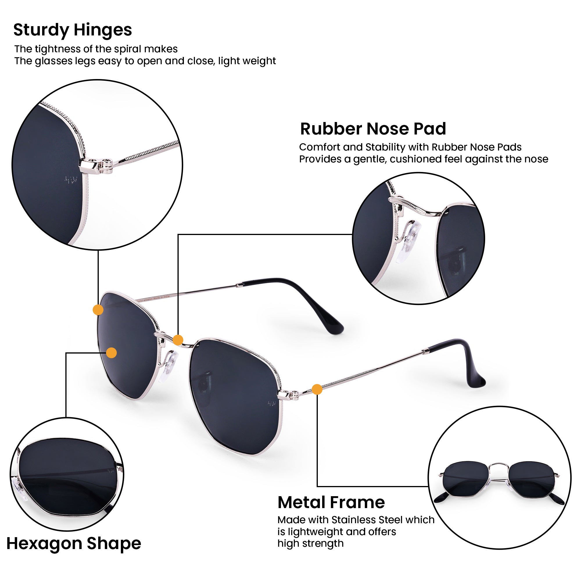 Men Hexagon UV Protected Sunglasses Black