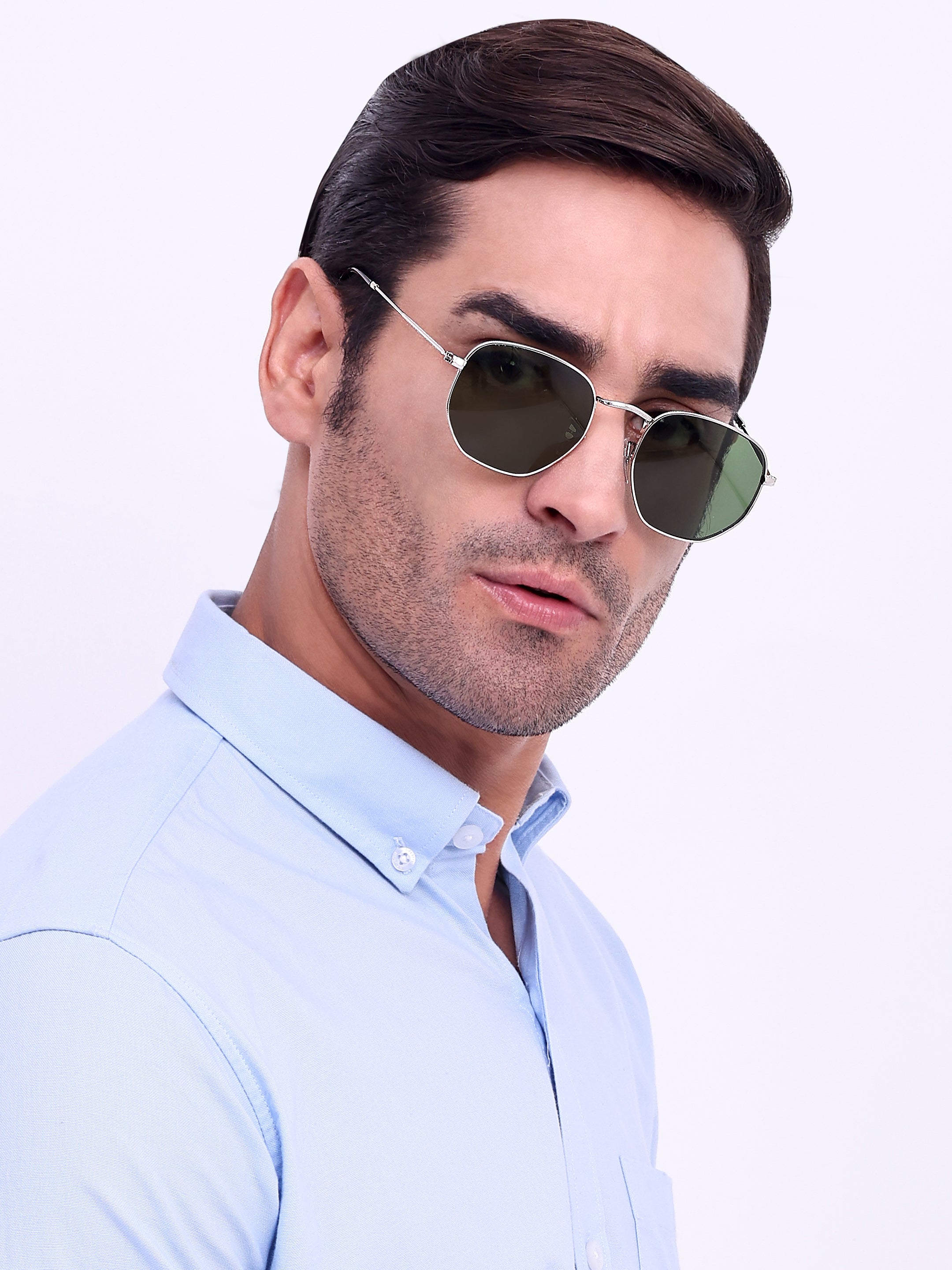 Men Hexagon UV Protected Sunglasses Grey