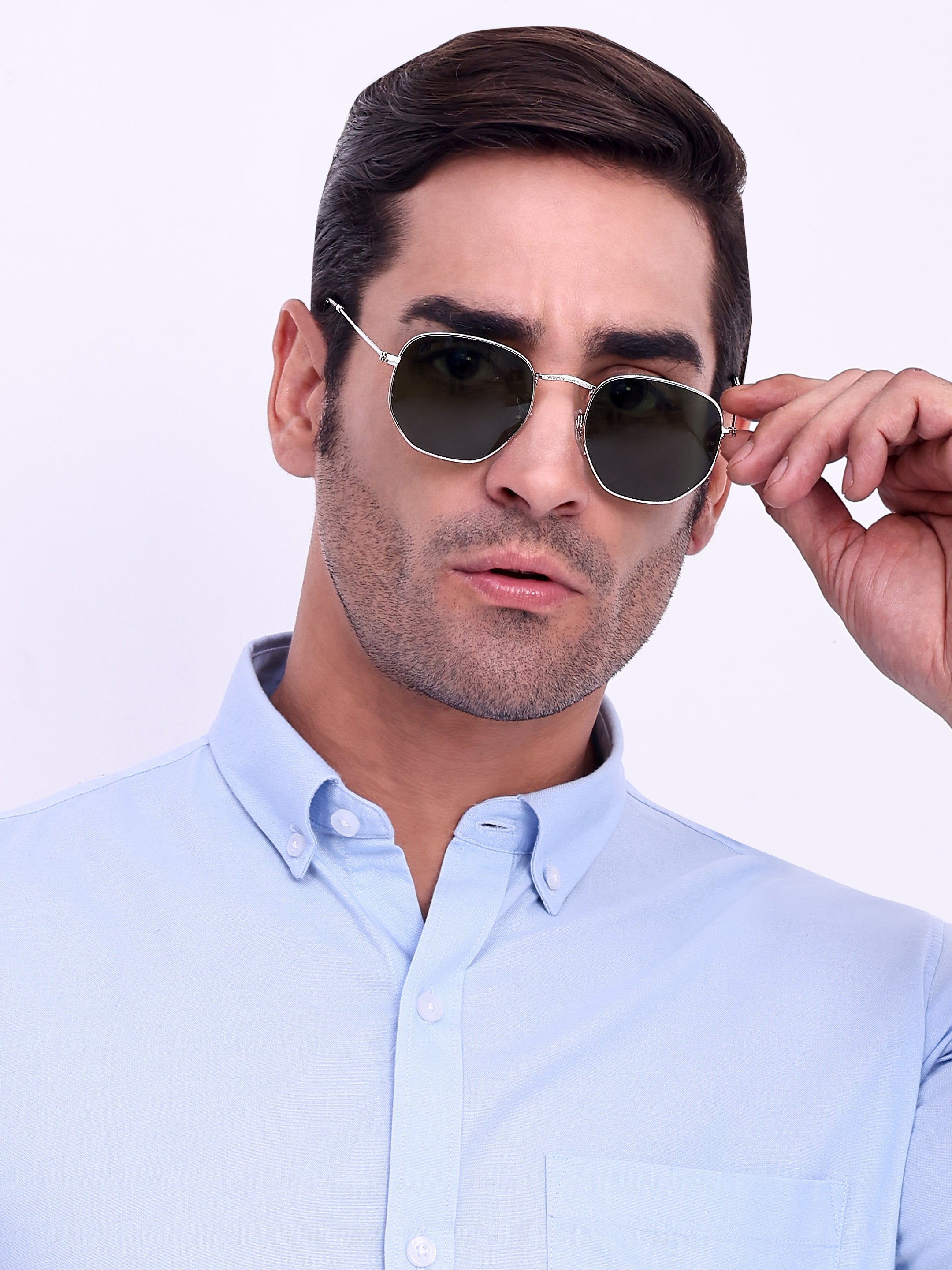 Men Hexagon UV Protected Sunglasses Grey