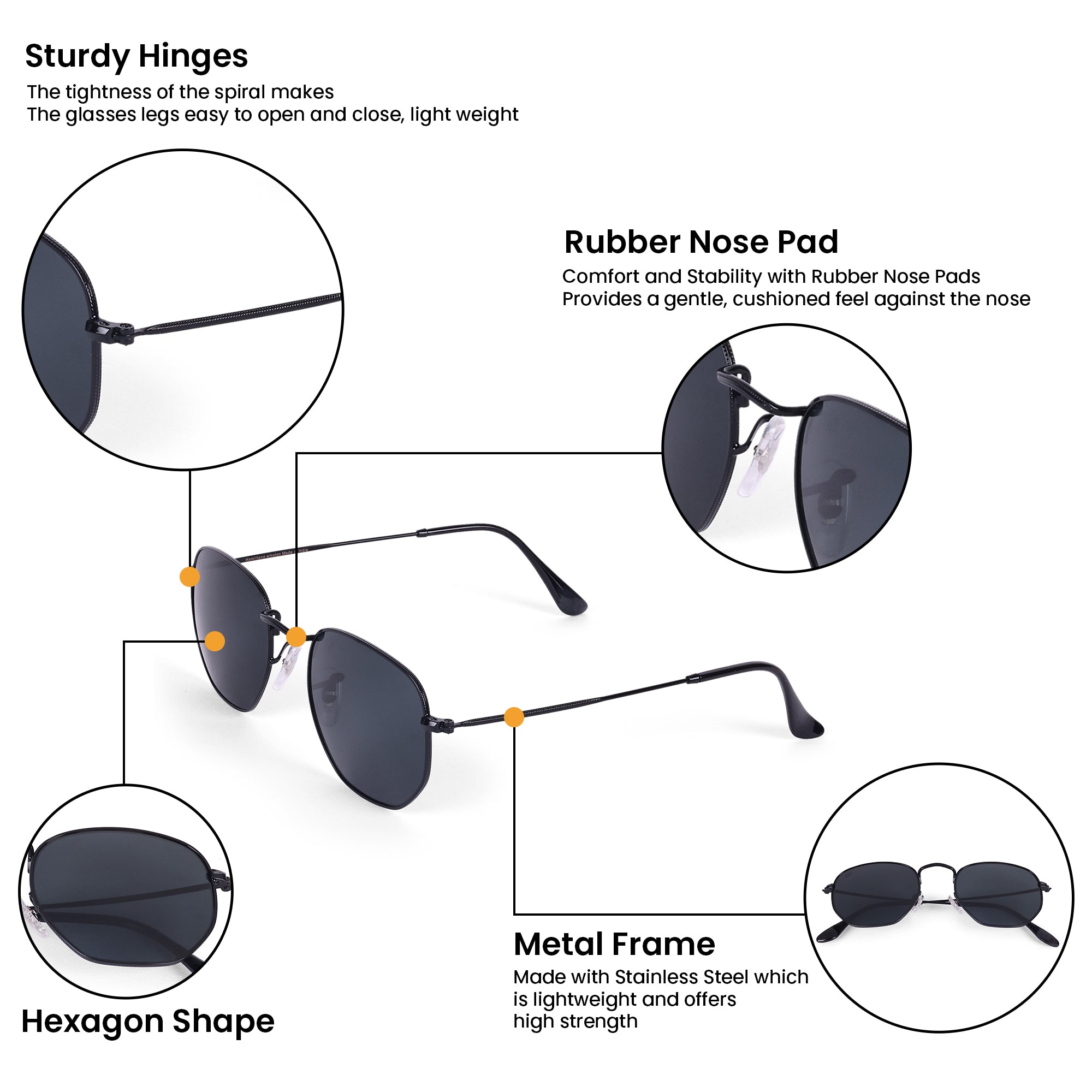Men Hexagon UV Protected Sunglasses Black
