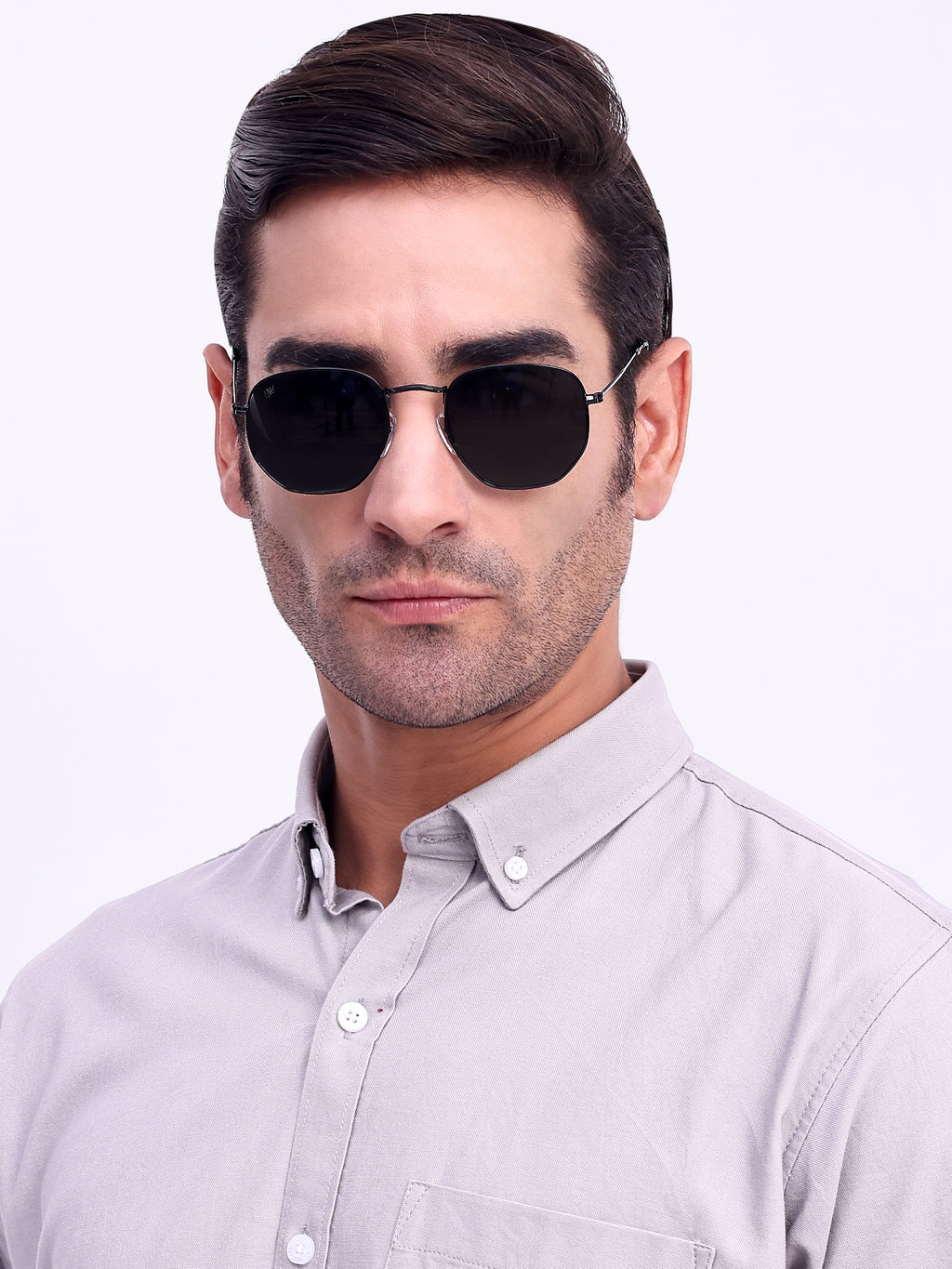 Men Hexagon UV Protected Sunglasses Black