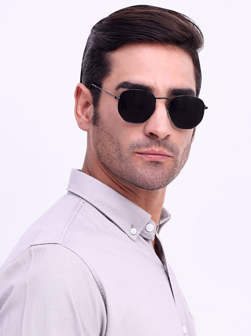 Men Hexagon UV Protected Sunglasses Black