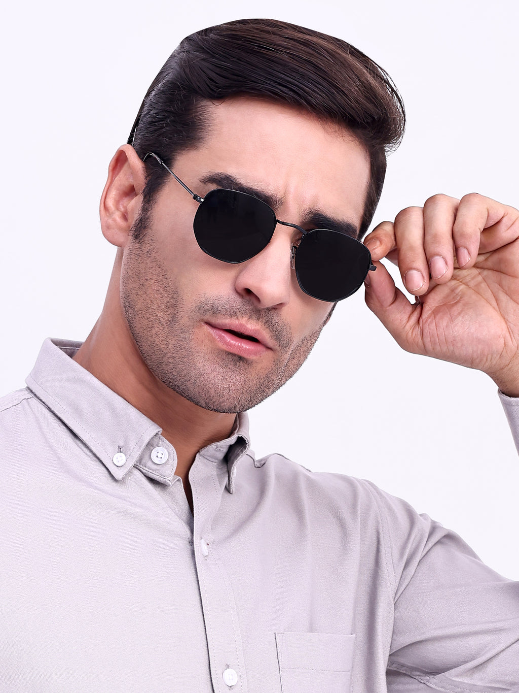Men Hexagon UV Protected Sunglasses Black