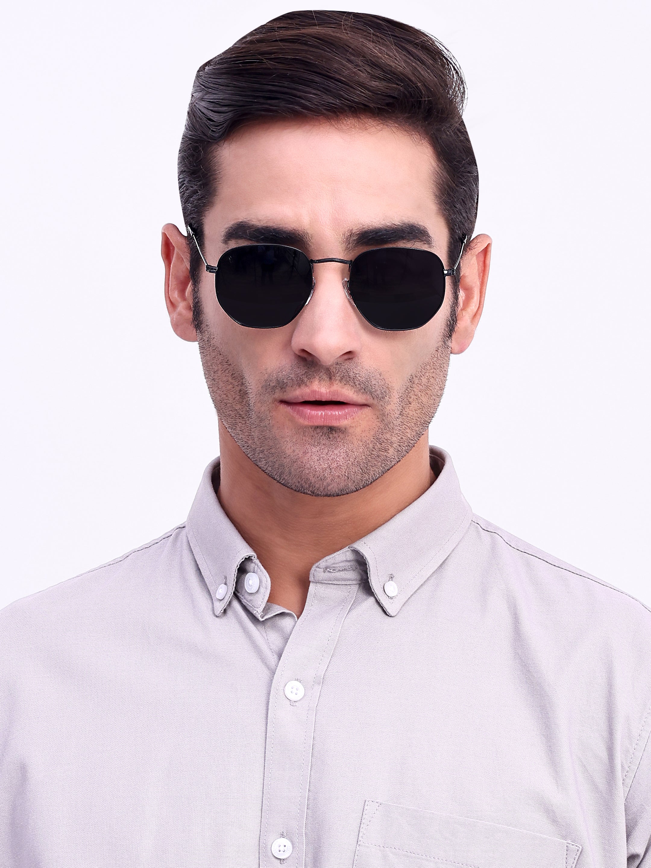 Men Hexagon UV Protected Sunglasses Black