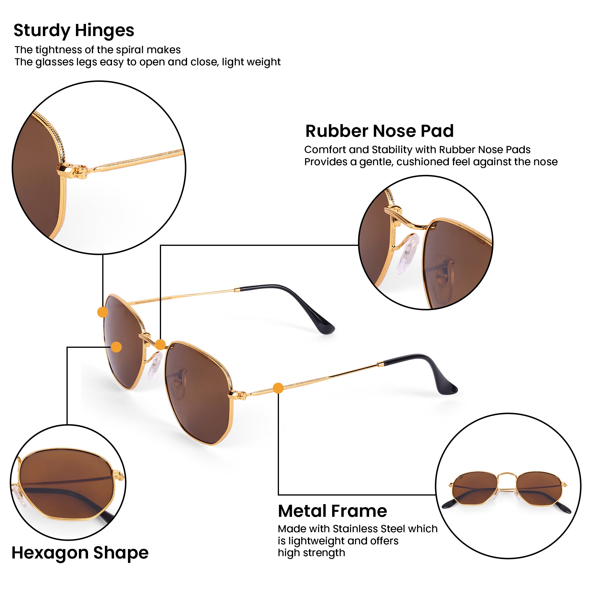 Men Hexagon UV Protected Sunglasses Brown