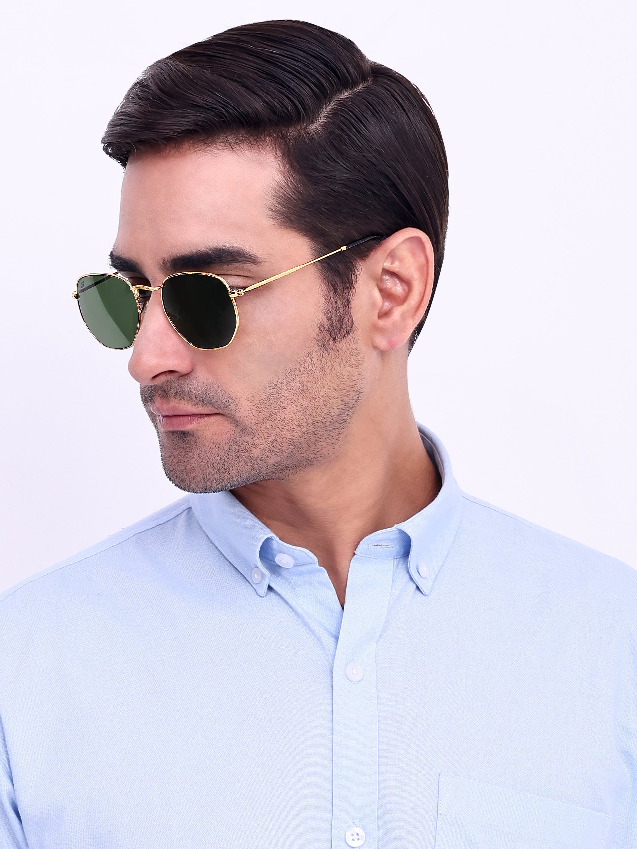Men Hexagon UV Protected Sunglasses Green