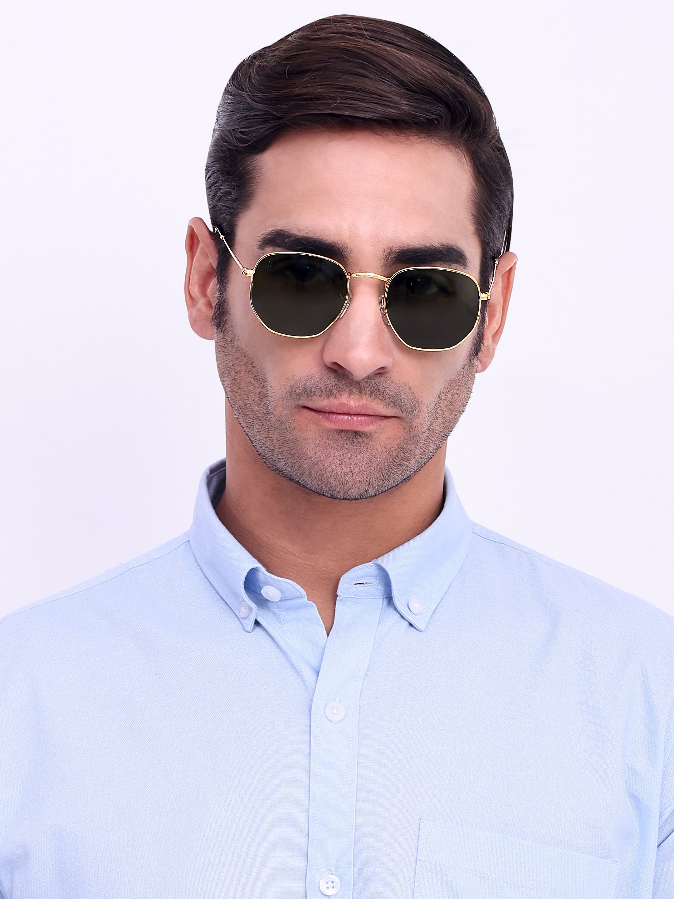 Men Hexagon UV Protected Sunglasses Green