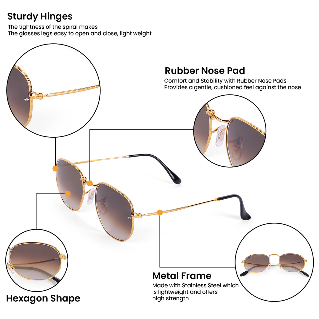 Men Hexagon UV Protected Sunglasses Brown