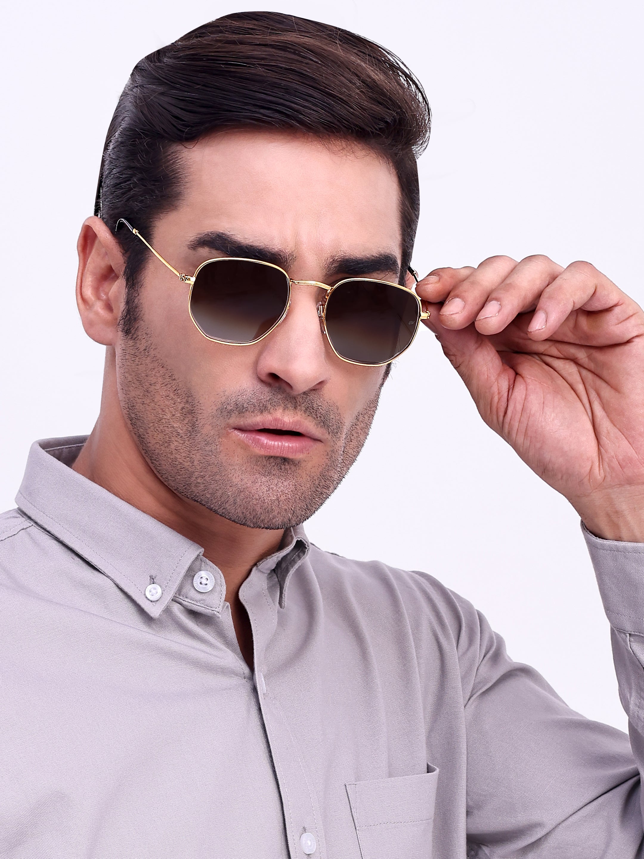 Men Hexagon UV Protected Sunglasses Brown