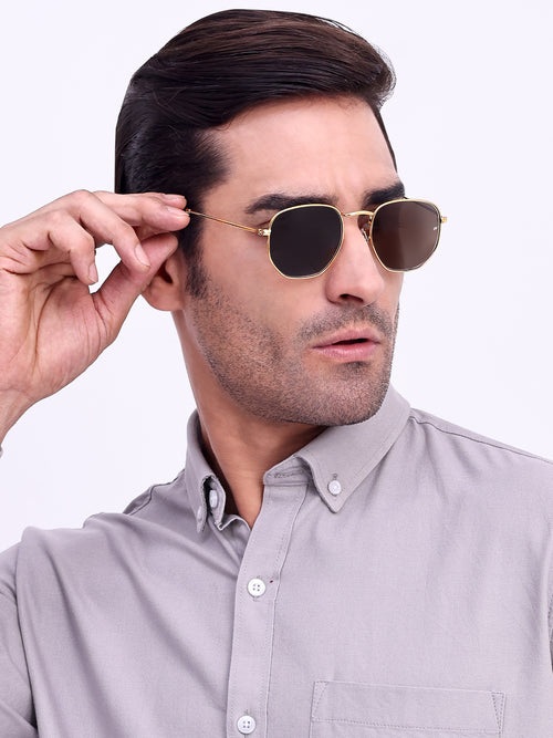 Men Hexagon UV Protected Sunglasses Brown