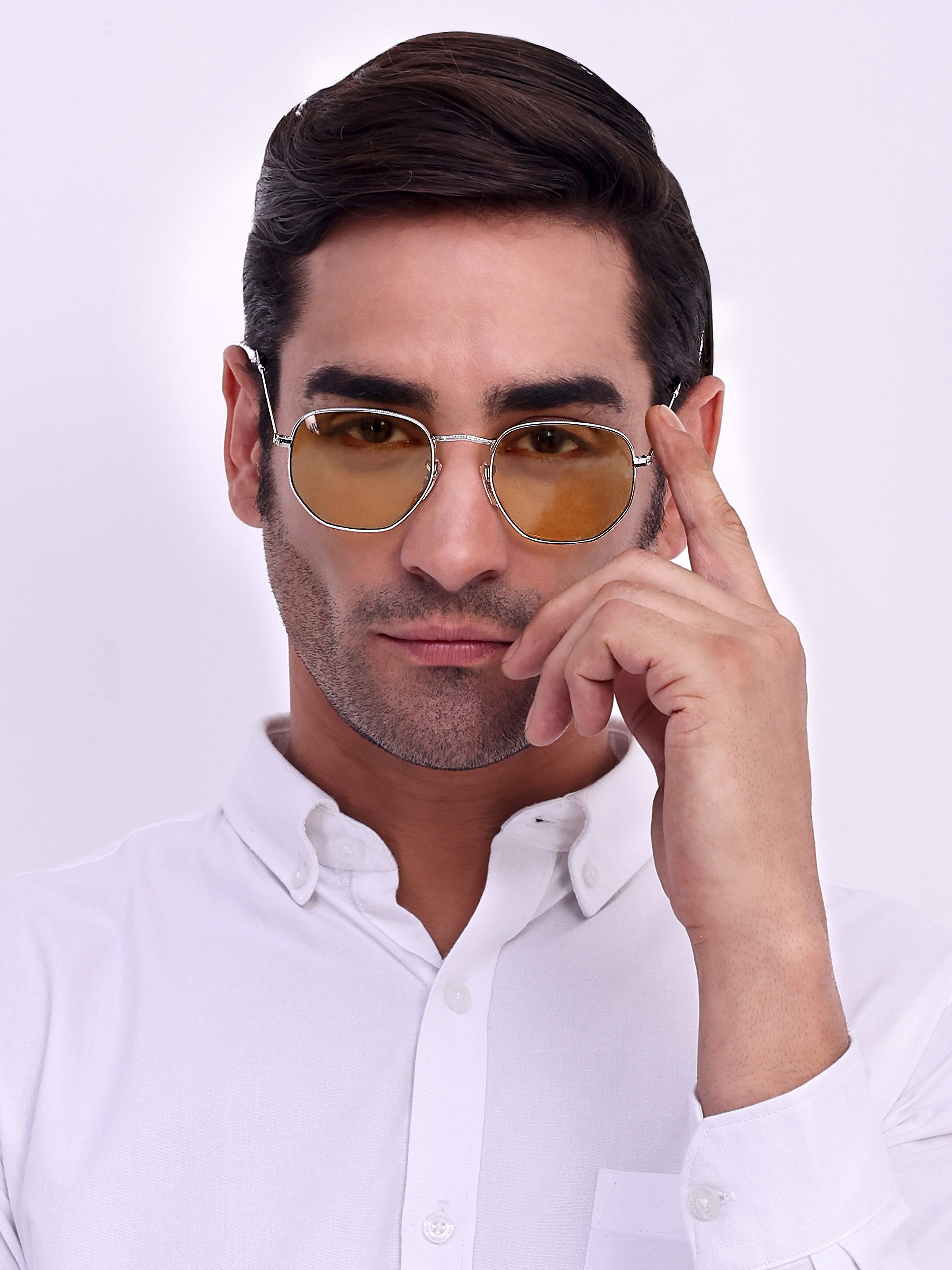 Men Hexagon UV Protected Sunglasses Light Brown