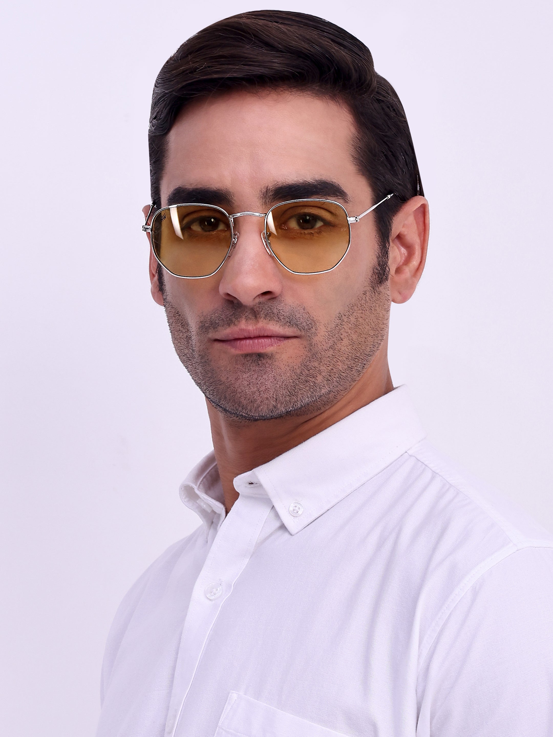 Men Hexagon UV Protected Sunglasses Light Brown