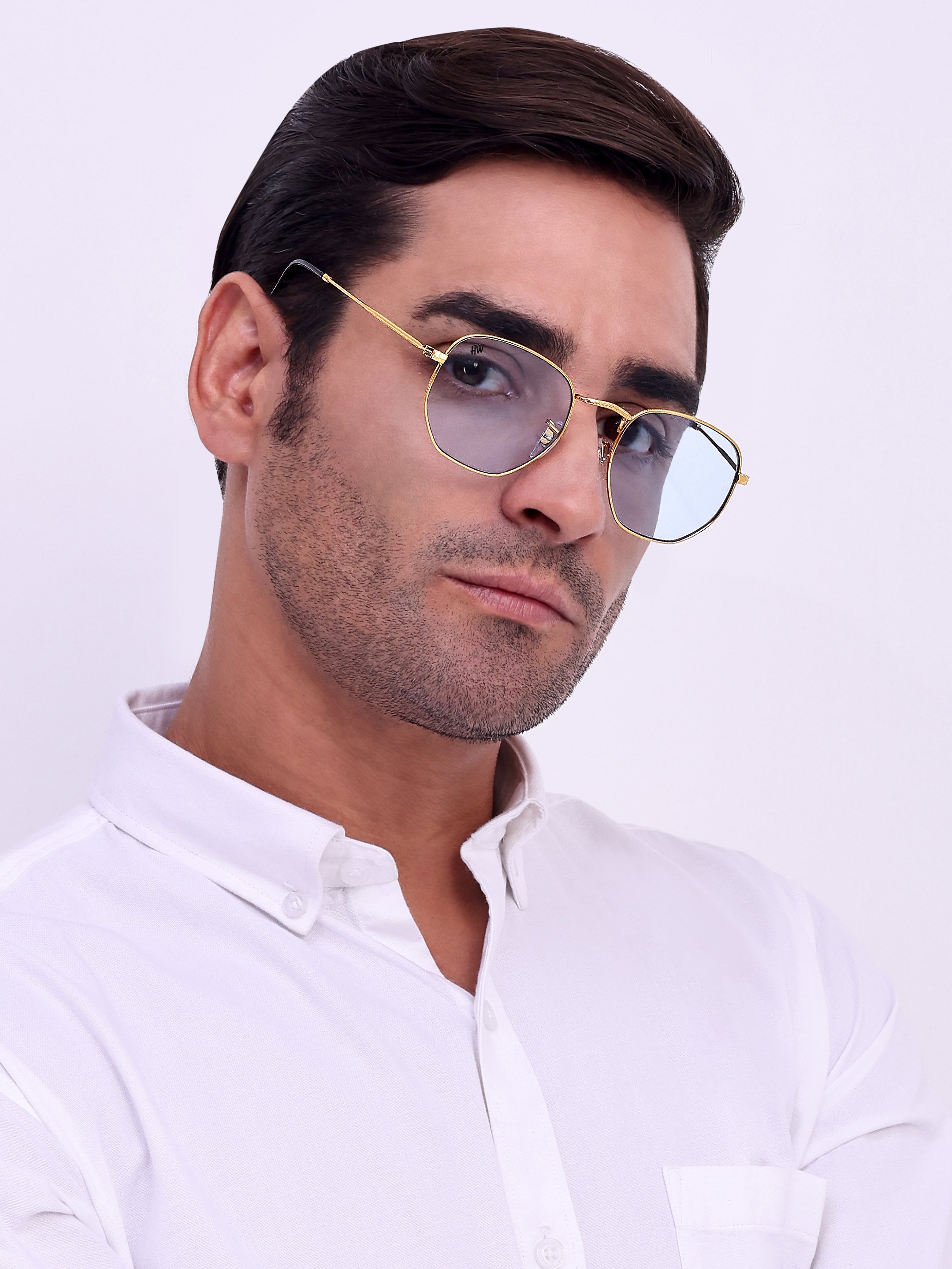 Men Hexagon UV Protected Sunglasses Light Grey