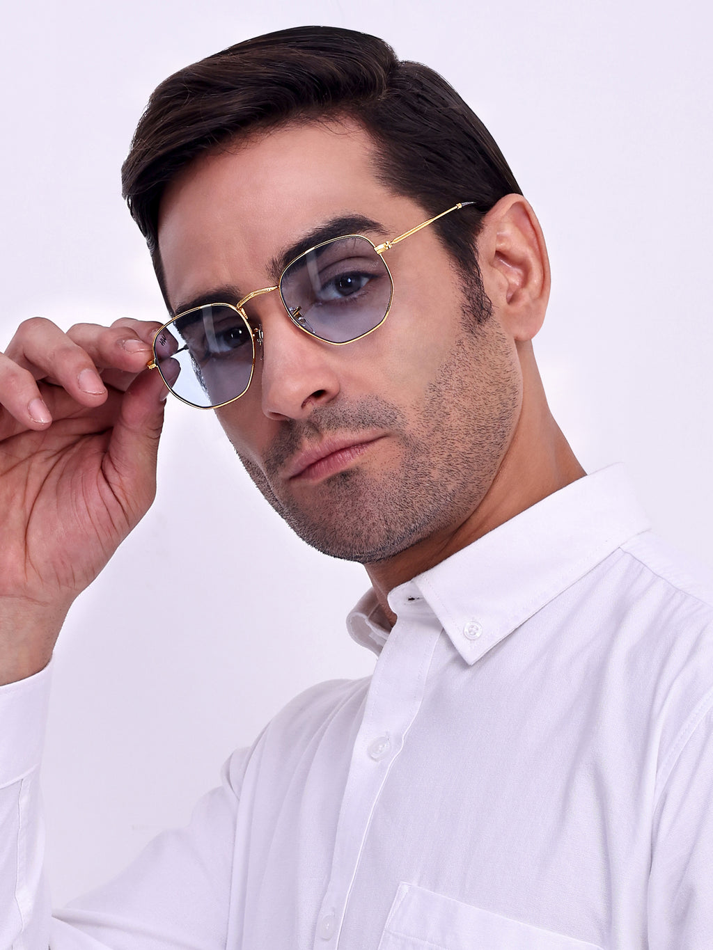 Men Hexagon UV Protected Sunglasses Light Grey