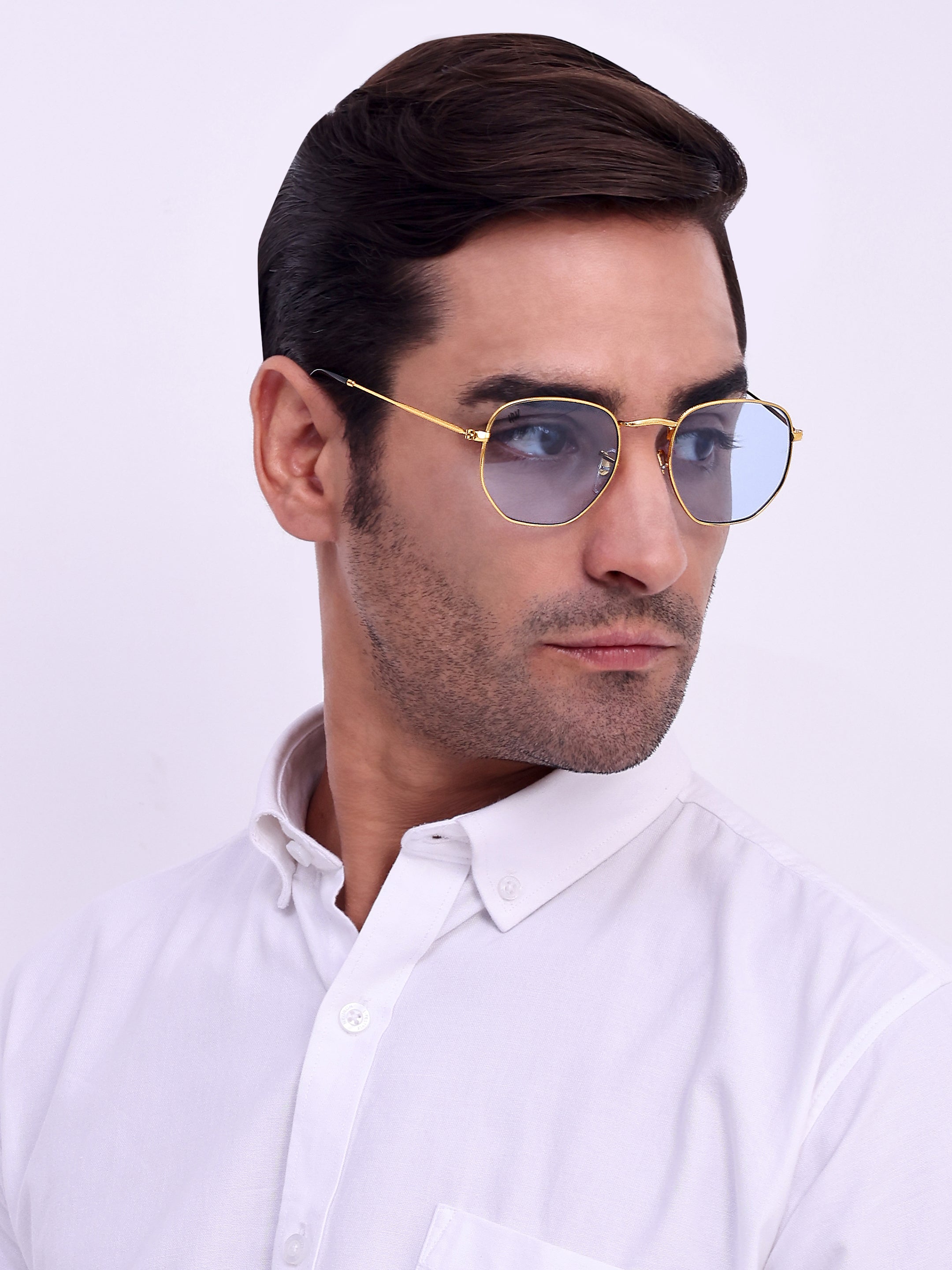 Men Hexagon UV Protected Sunglasses Light Grey
