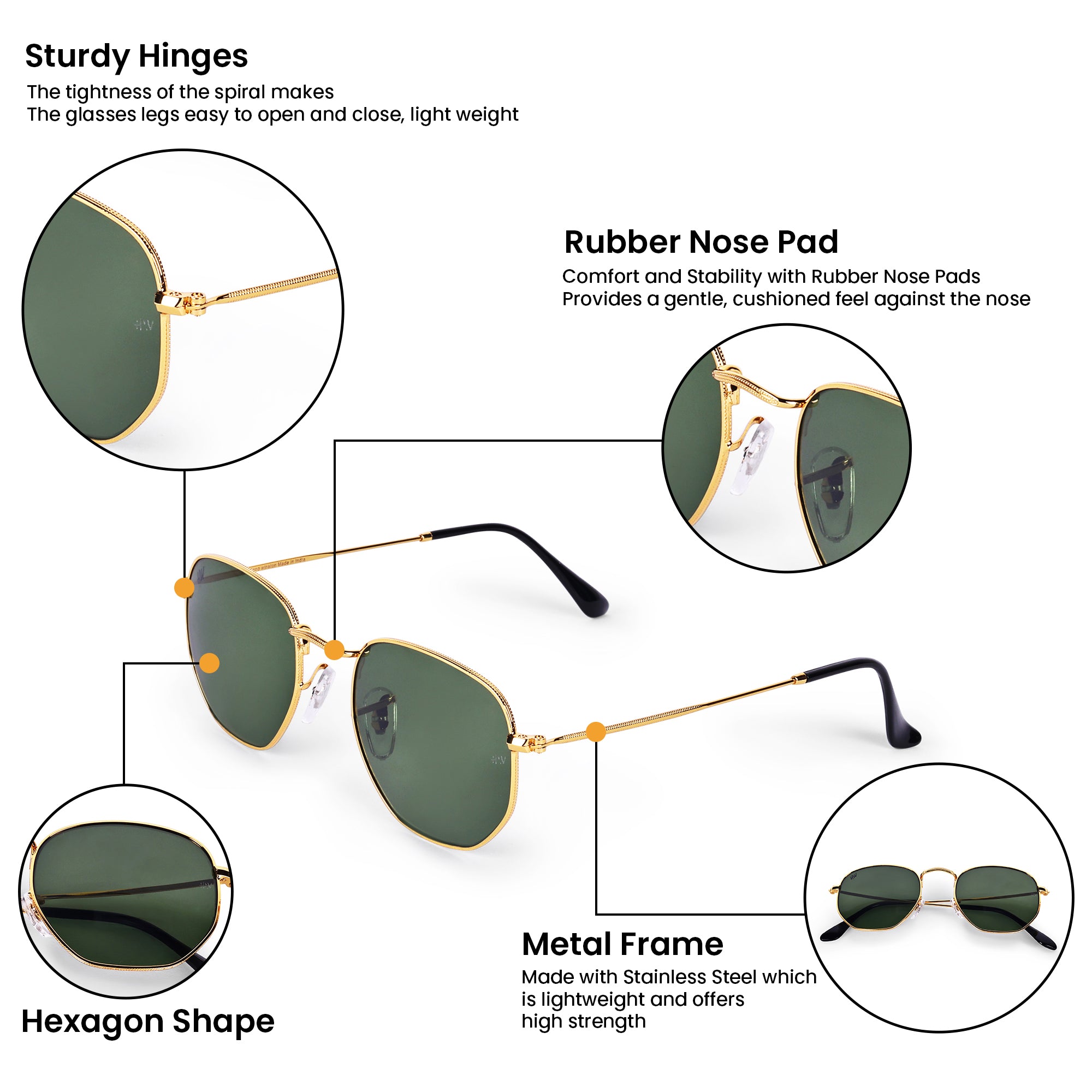 Men Hexagon UV Protected Sunglasses Gery