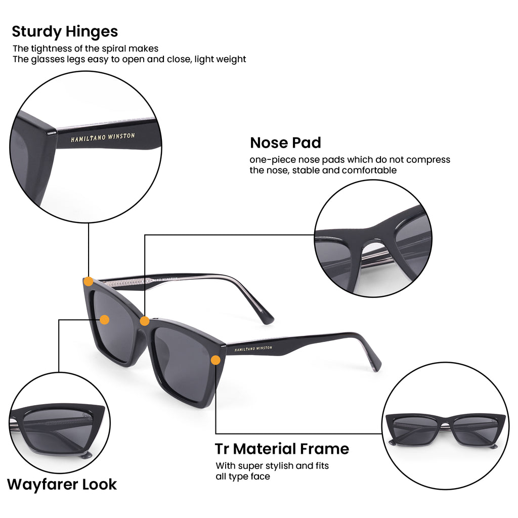 Women UV Protected Cat Eye Sunglasses Black